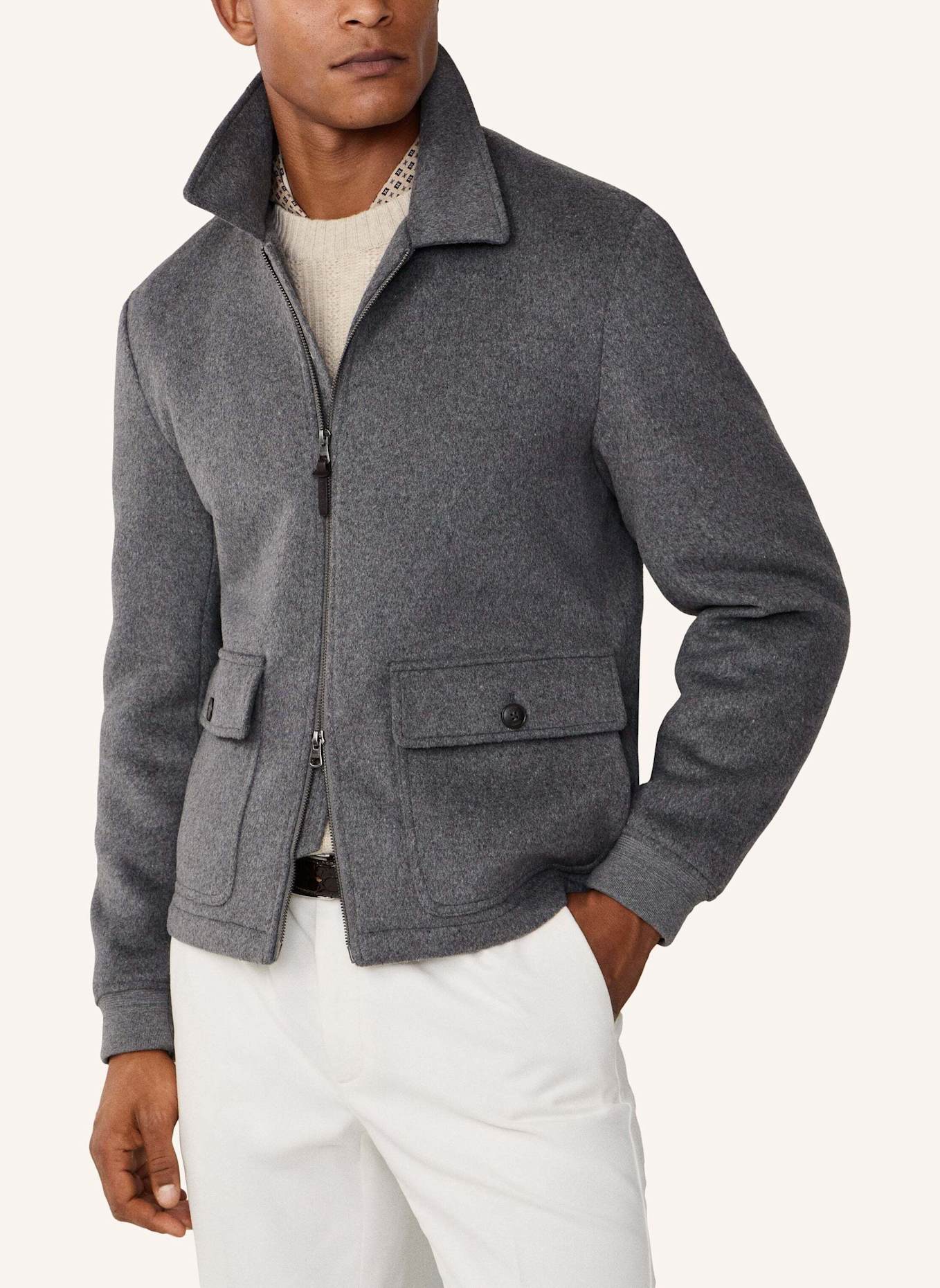 HACKETT LONDON Regenjacke WOOL QUILTED BLOUSON: DUNKELGRAU