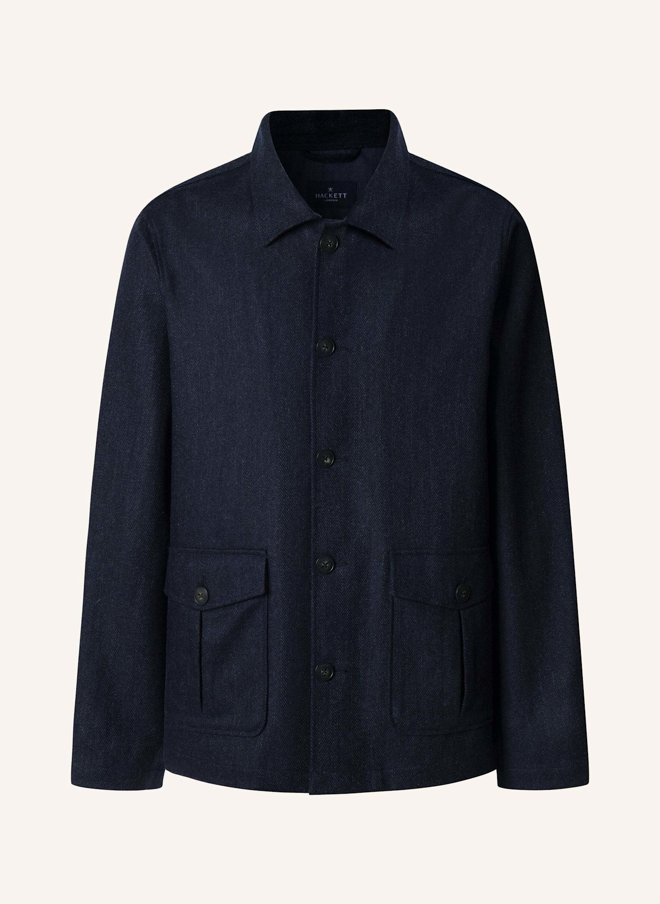 HACKETT LONDON Fieldjacket HBONE FLAN OVERSHIRT: DUNKELBLAU