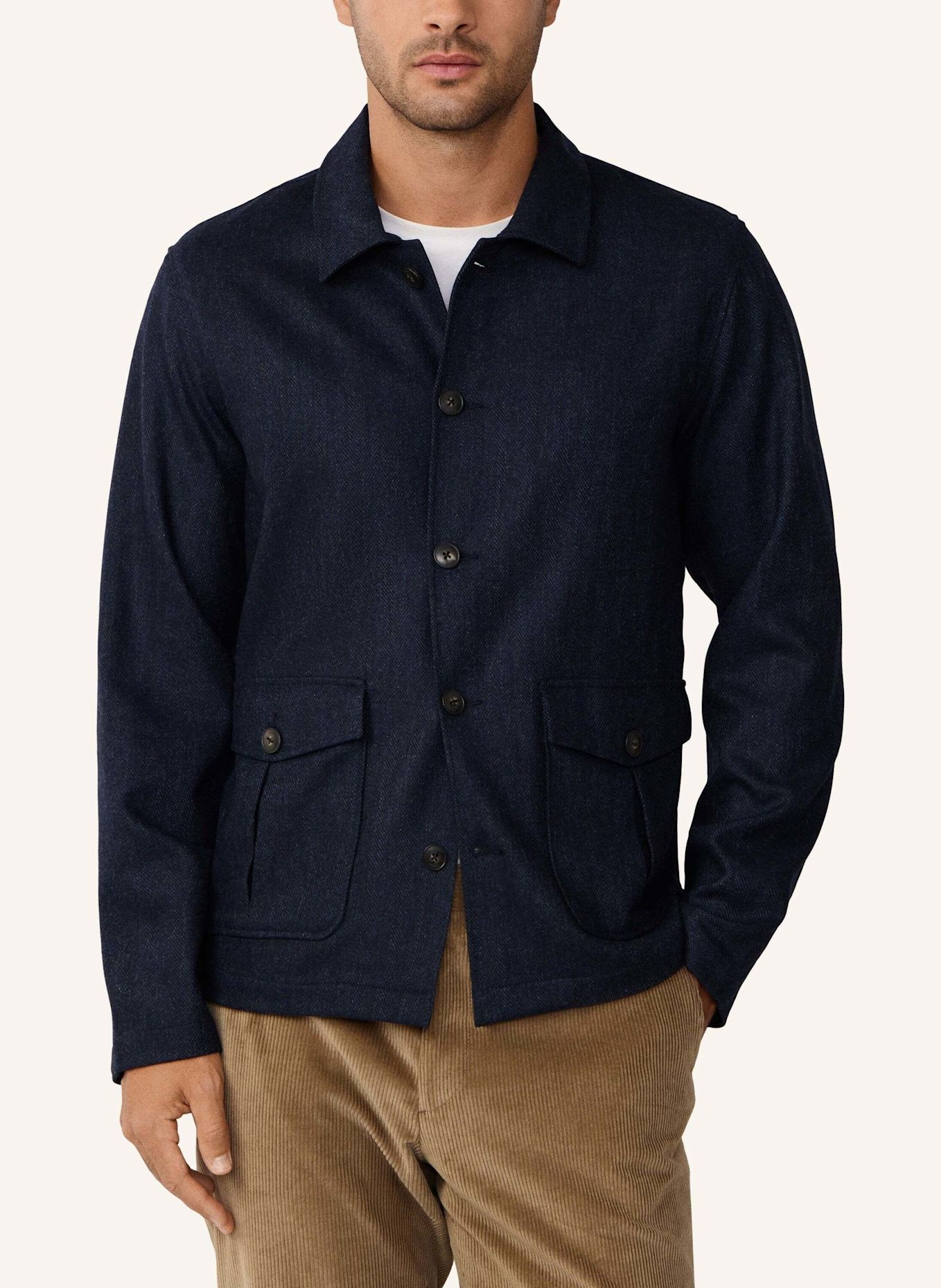 HACKETT LONDON Fieldjacket HBONE FLAN OVERSHIRT: DUNKELBLAU