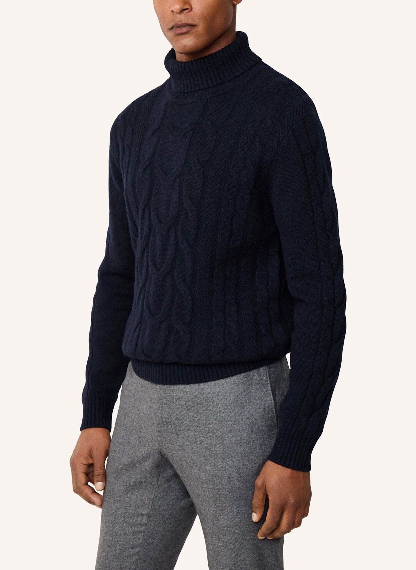HACKETT LONDON Pullover CABLE ROLL NECK: BLAU