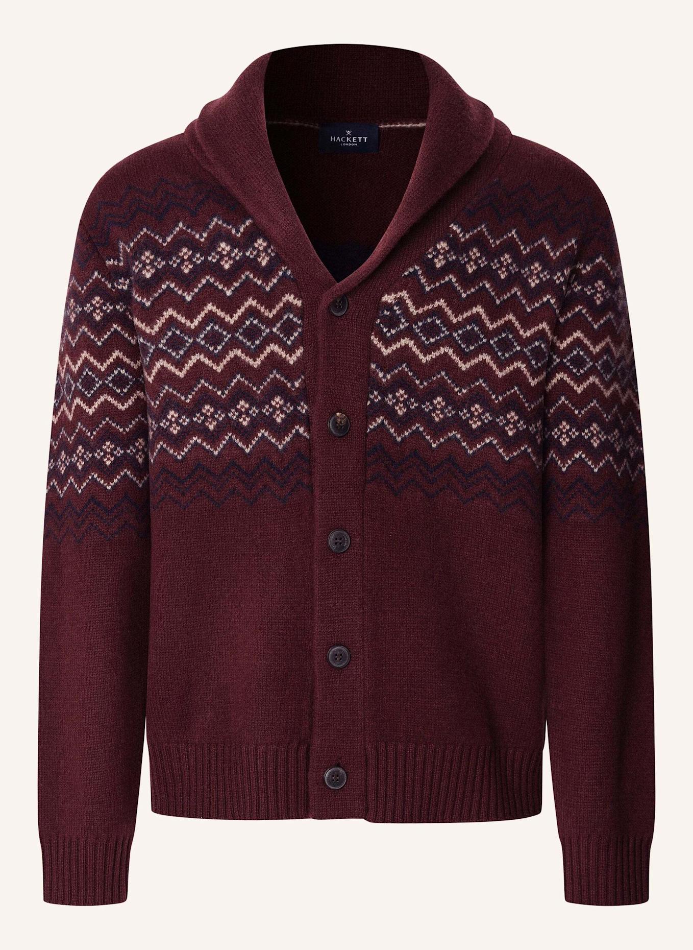 HACKETT LONDON Strickjacken Cardigan FAIRISLE SHAWL CARDI: DUNKELROT
