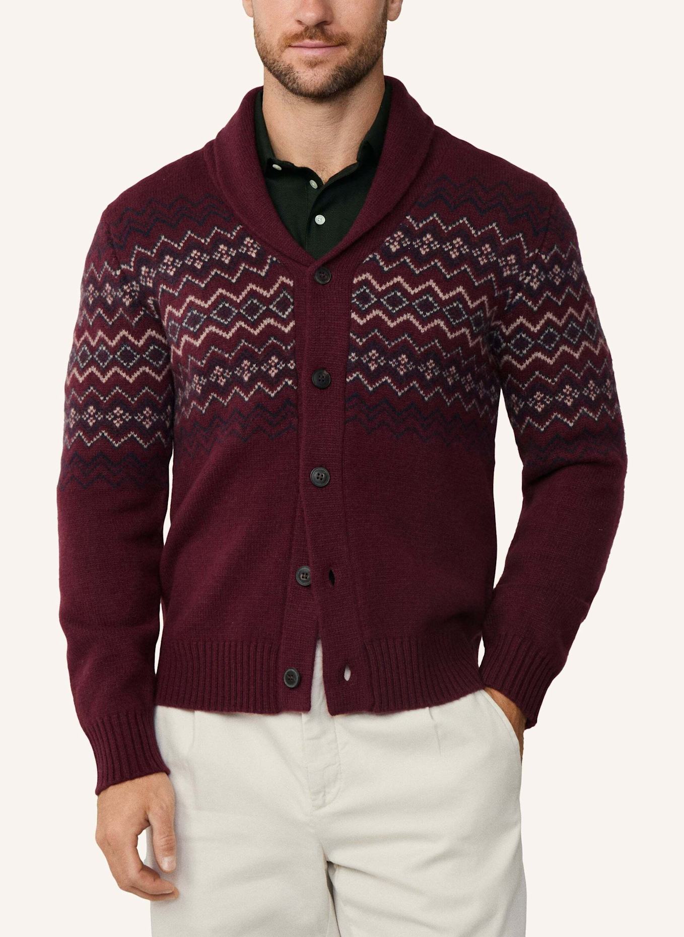 HACKETT LONDON Strickjacken Cardigan FAIRISLE SHAWL CARDI: DUNKELROT