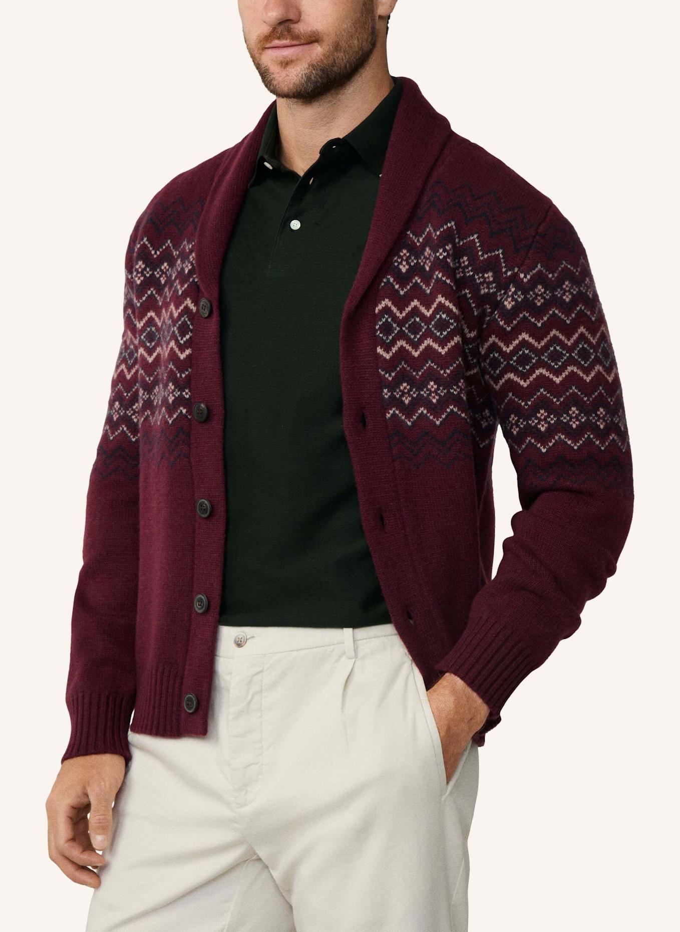 HACKETT LONDON Strickjacken Cardigan FAIRISLE SHAWL CARDI: DUNKELROT