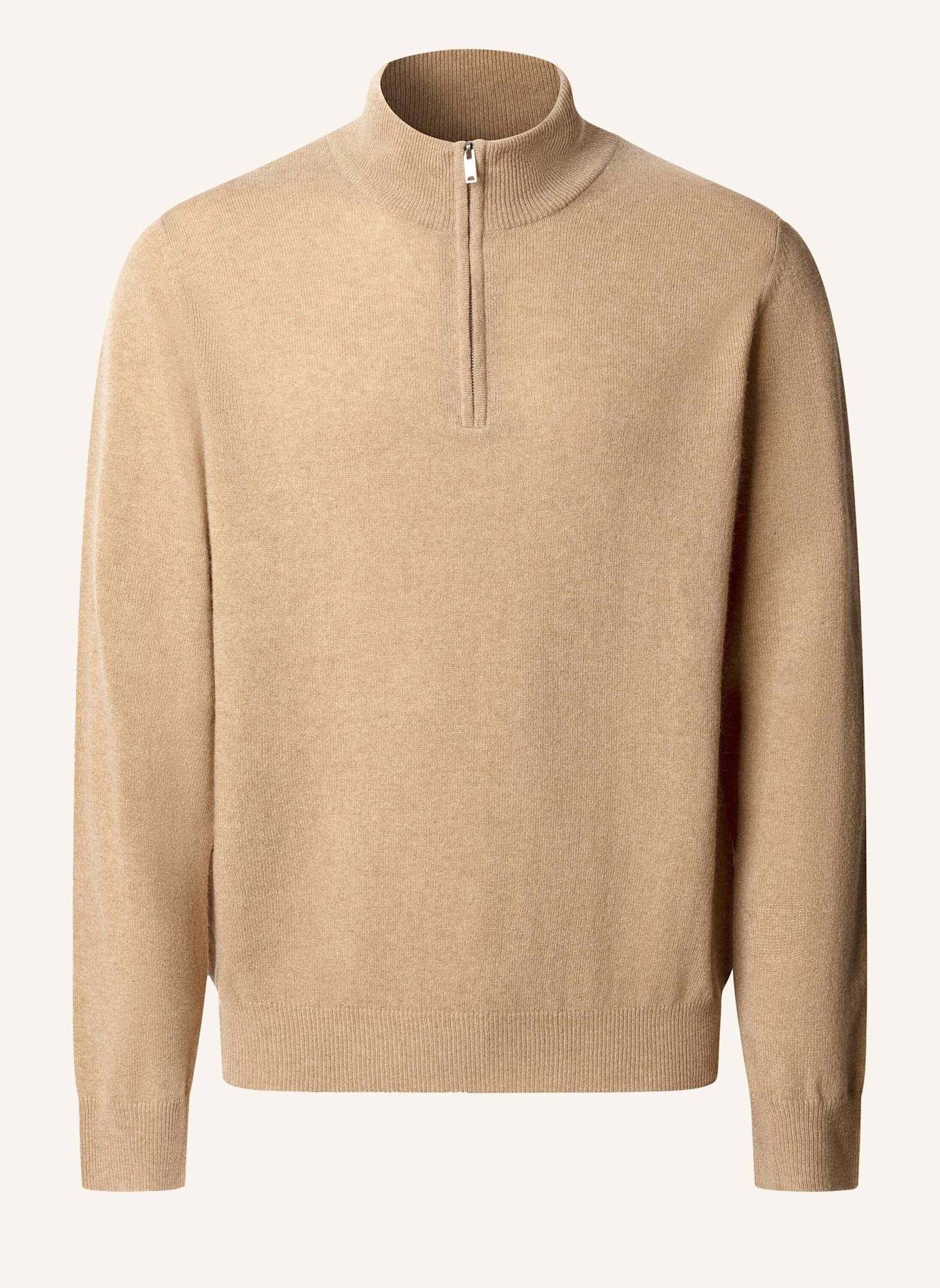 HACKETT LONDON Pullover MERINO CASH MIX HZIP: BEIGE