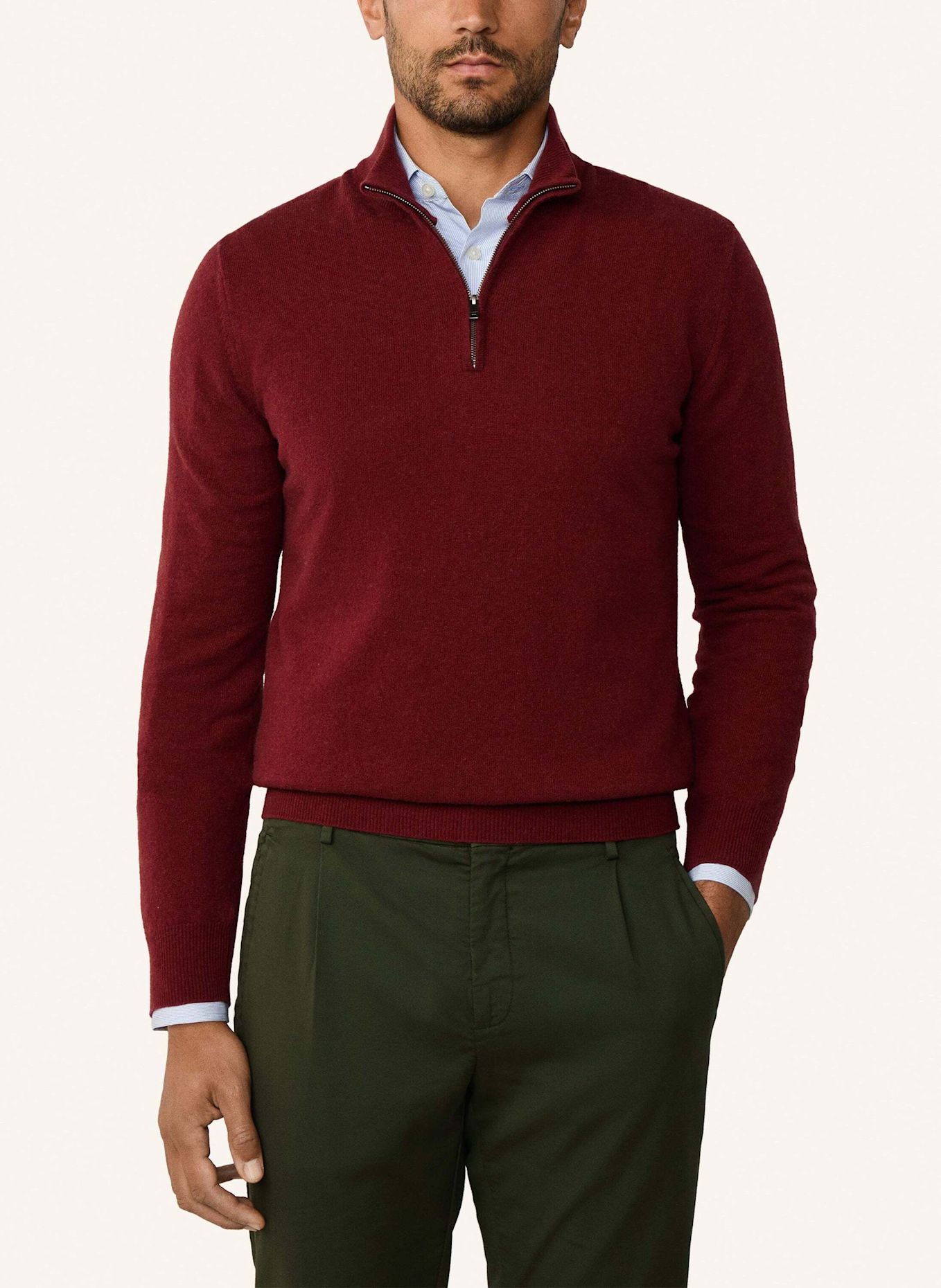 HACKETT LONDON Pullover MERINO CASH MIX HZIP: DUNKELROT