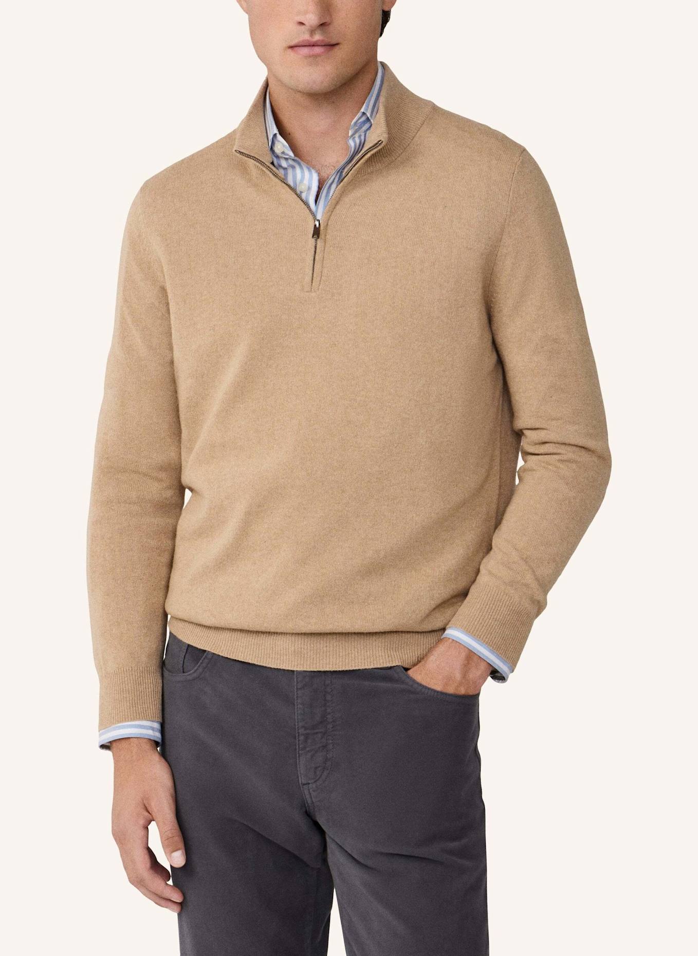 HACKETT LONDON Pullover MERINO CASH MIX HZIP: BEIGE