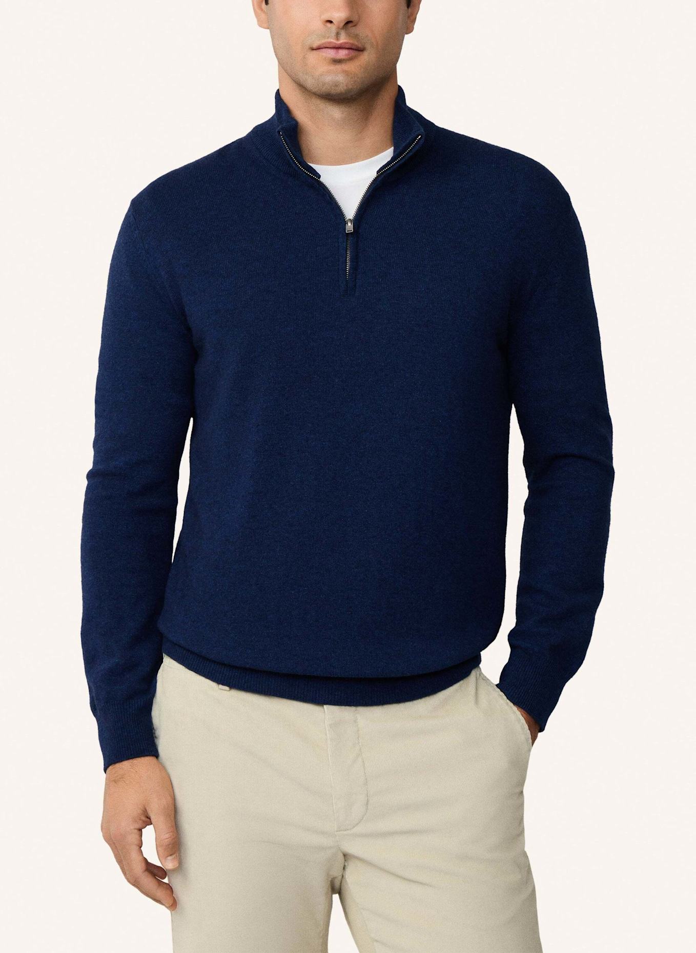 HACKETT LONDON Pullover MERINO CASH MIX HZIP: DUNKELBLAU