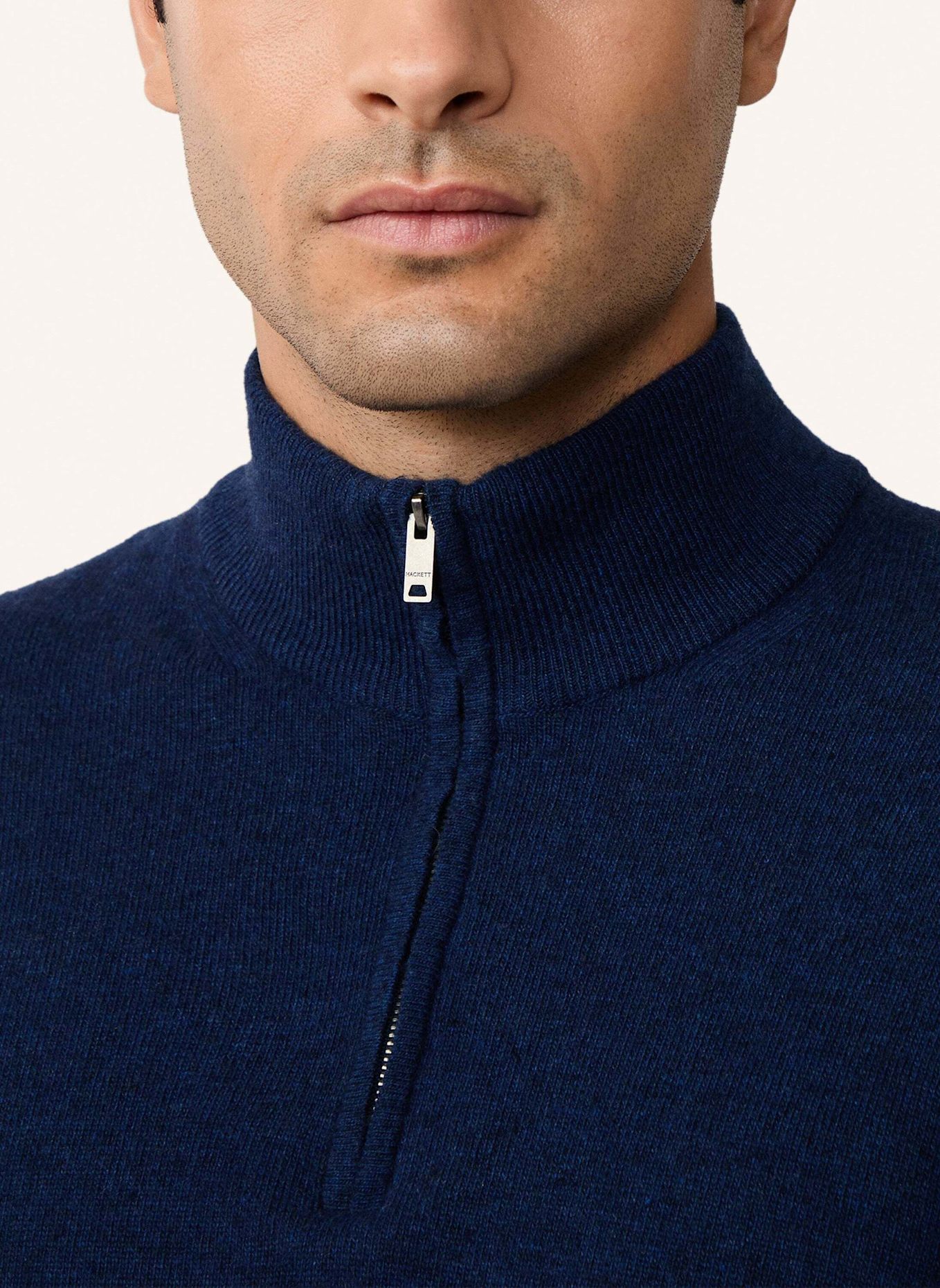 HACKETT LONDON Pullover MERINO CASH MIX HZIP: DUNKELBLAU