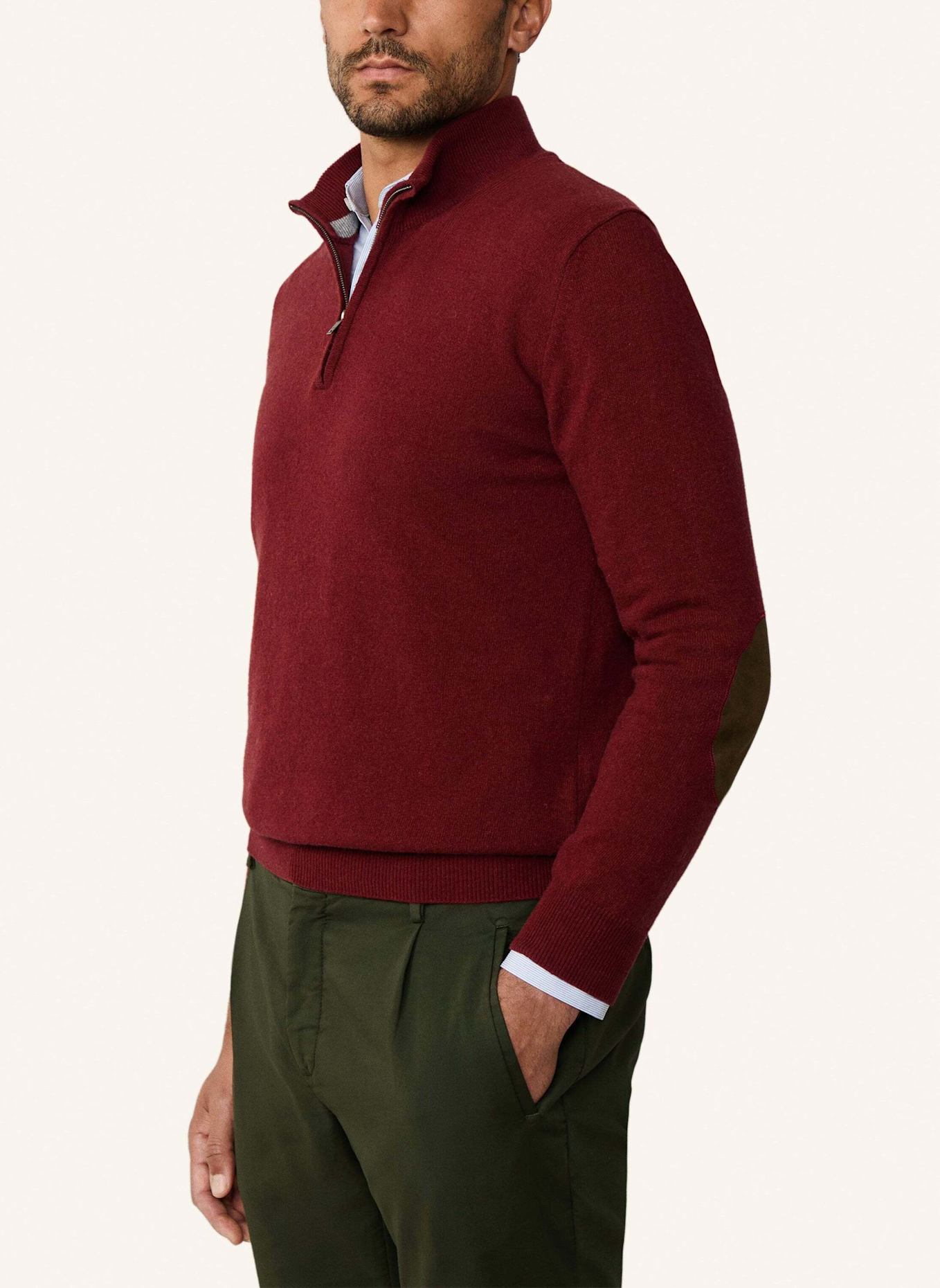 HACKETT LONDON Pullover MERINO CASH MIX HZIP: DUNKELROT