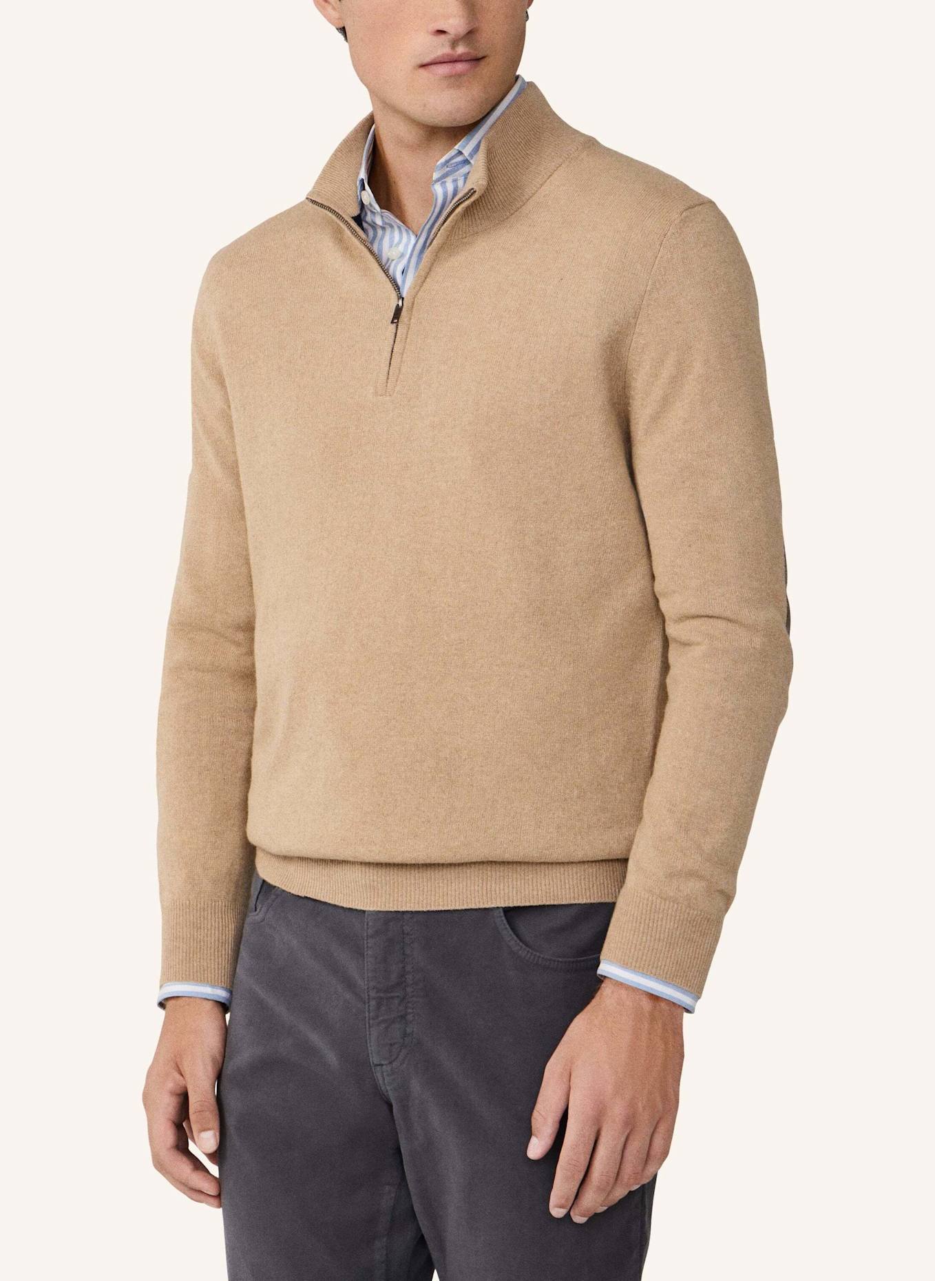HACKETT LONDON Pullover MERINO CASH MIX HZIP: BEIGE