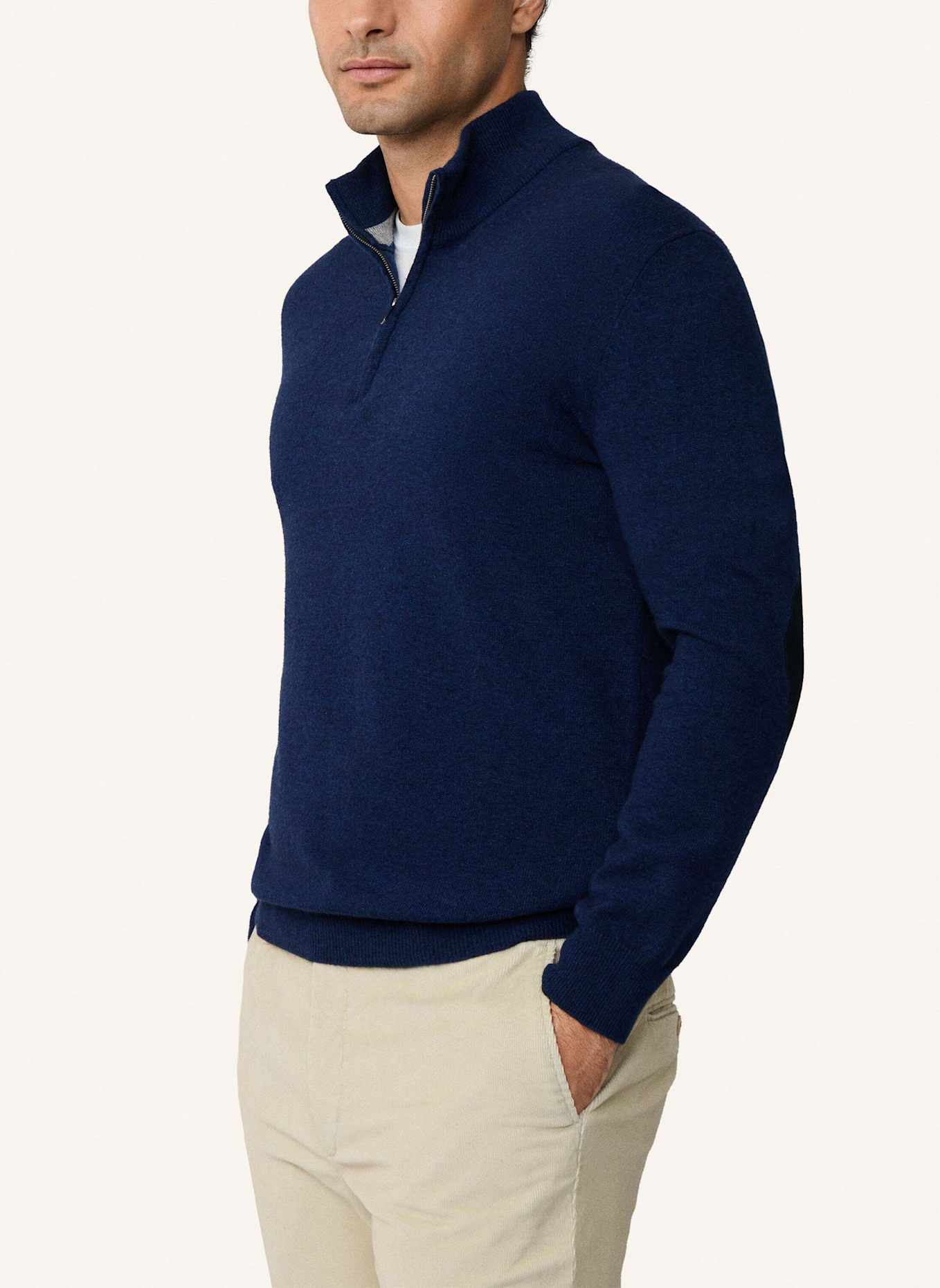 HACKETT LONDON Pullover MERINO CASH MIX HZIP: DUNKELBLAU