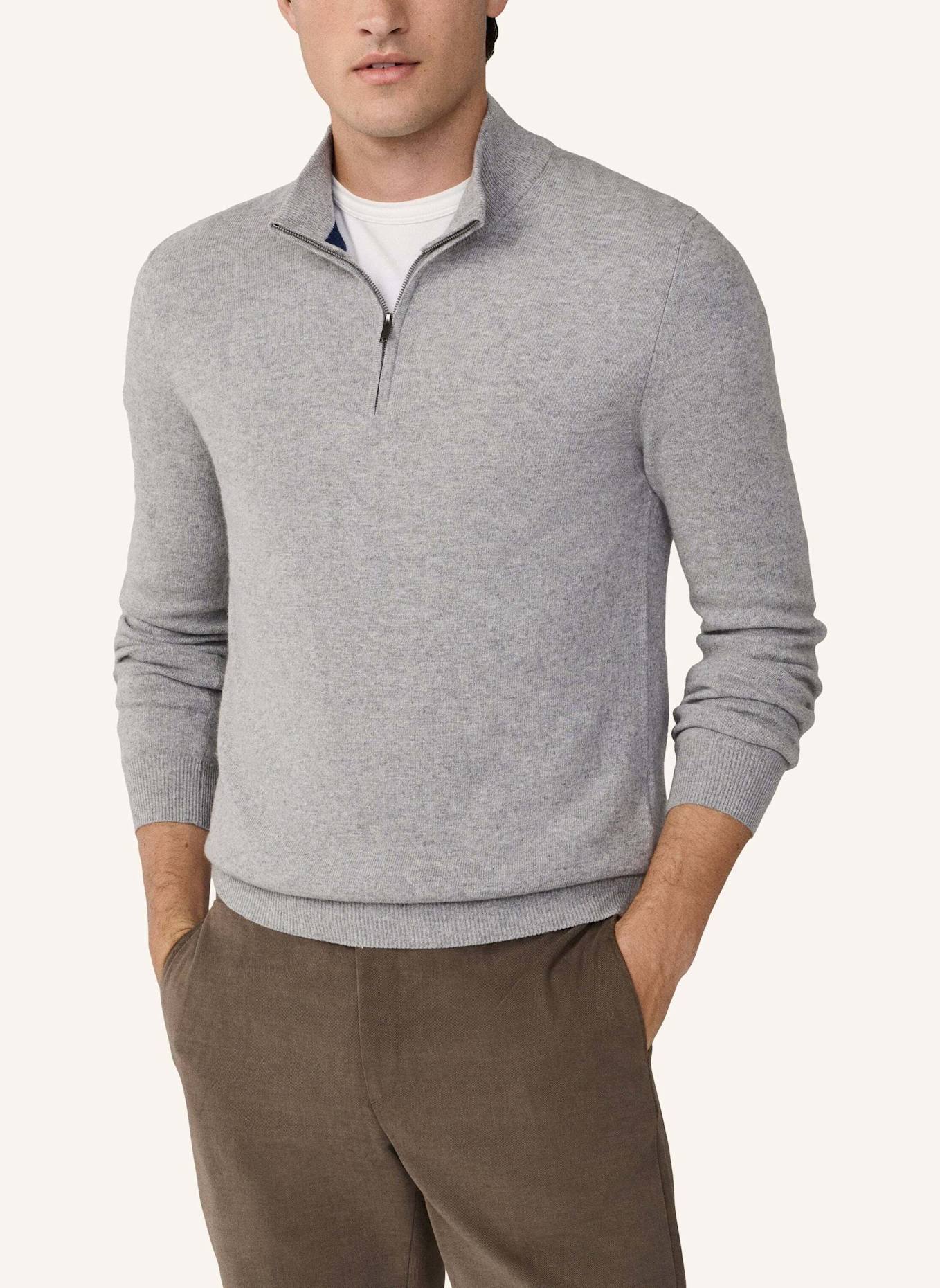 HACKETT LONDON Pullover MERINO CASH MIX HZIP: GRAU