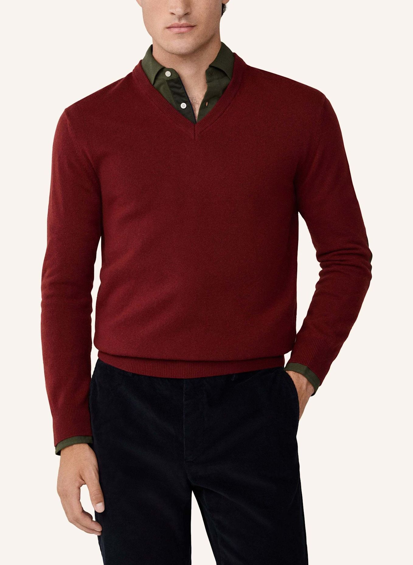 HACKETT LONDON Pullover MERINO CASH MIX V: DUNKELROT