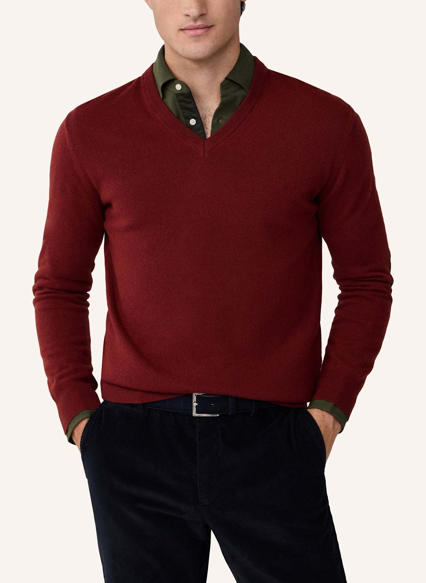 HACKETT LONDON Pullover MERINO CASH MIX V: DUNKELROT