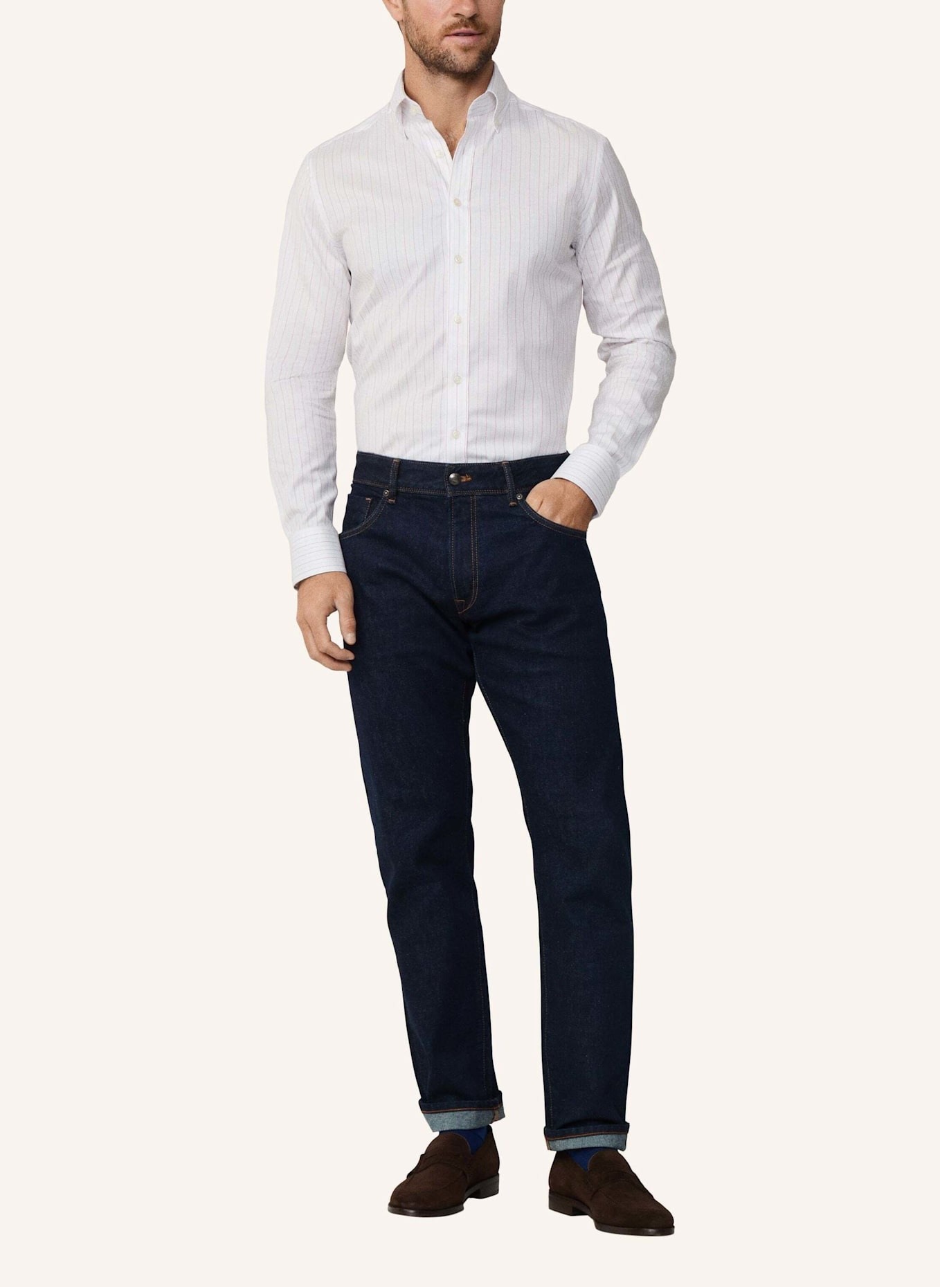 HACKETT LONDON Freizeithemd HBONE SMART STRIPE: DUNKELROT