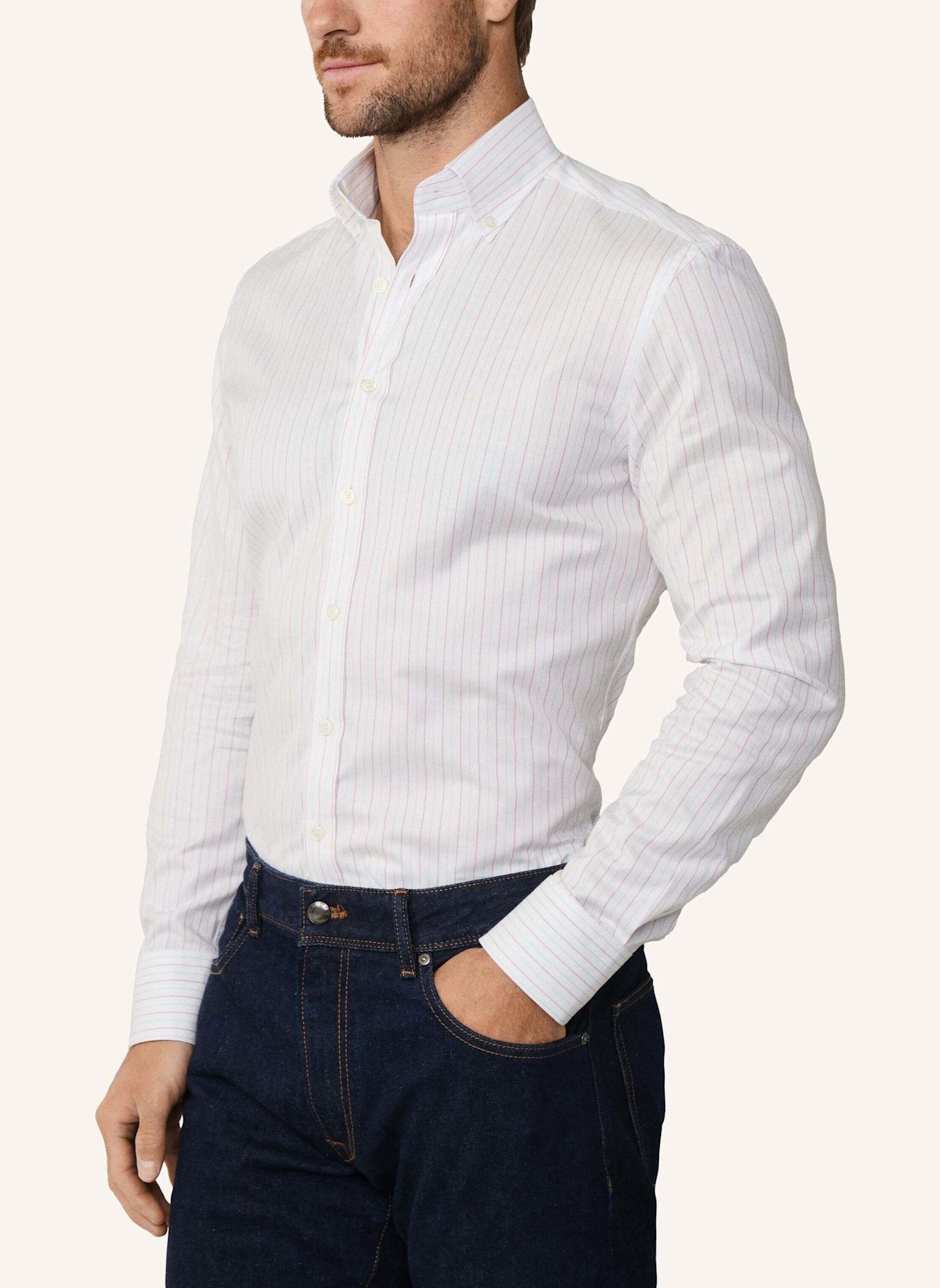 HACKETT LONDON Freizeithemd HBONE SMART STRIPE: DUNKELROT