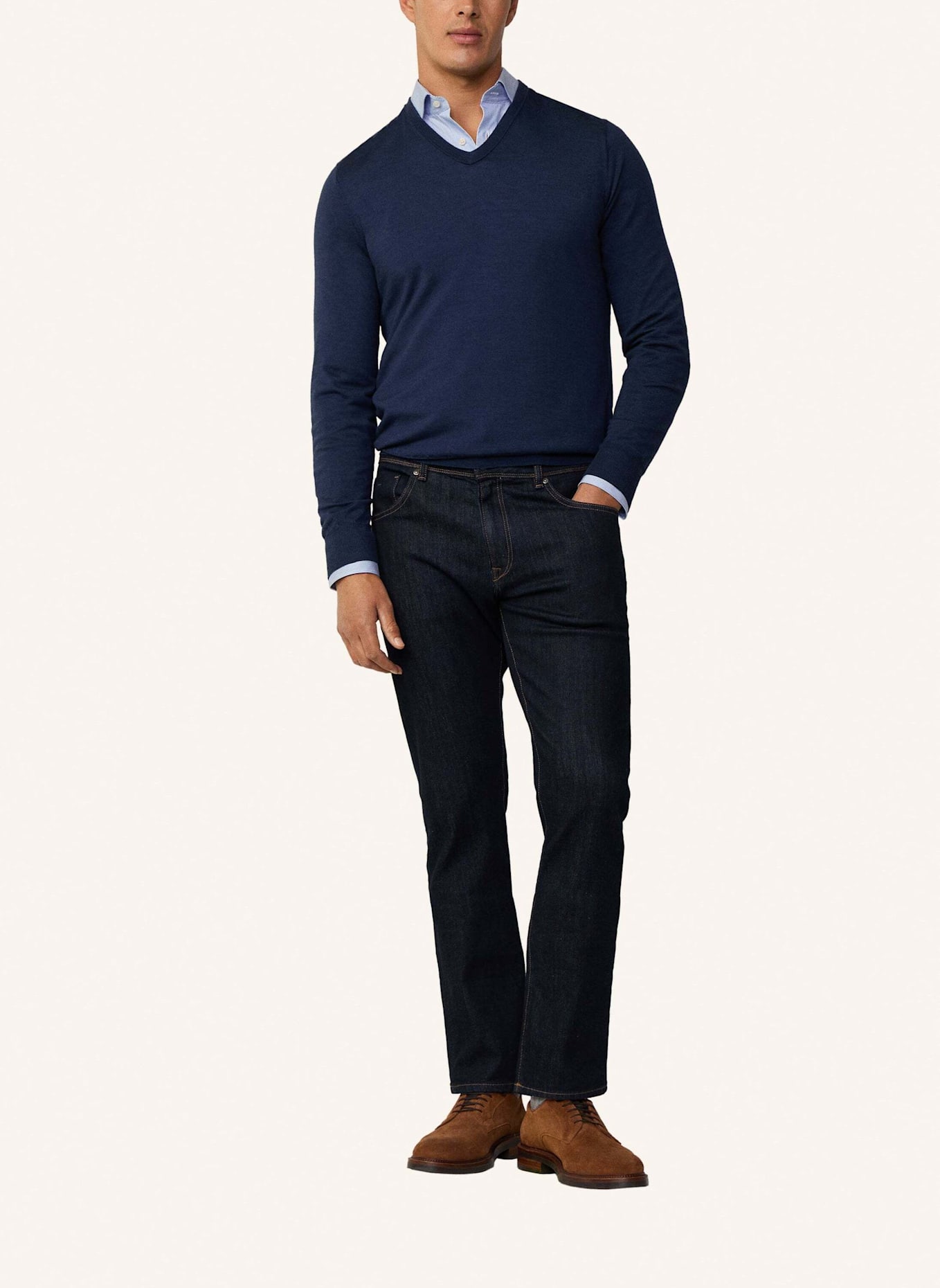 HACKETT LONDON Pullover GMD MERINO SILK V NCK: DUNKELBLAU