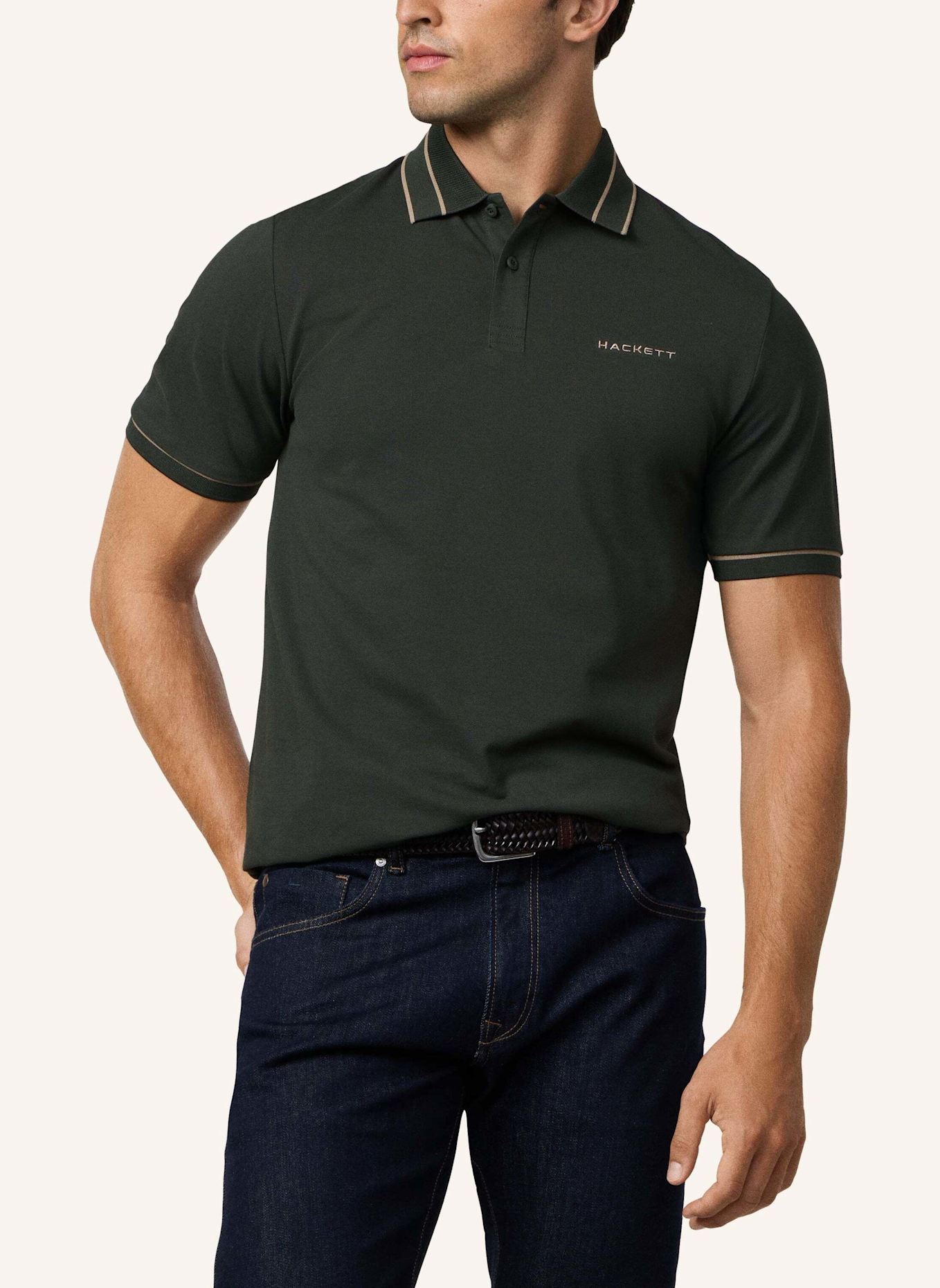 HACKETT LONDON Poloshirt HS MANOR TIPPED POLO: KHAKI