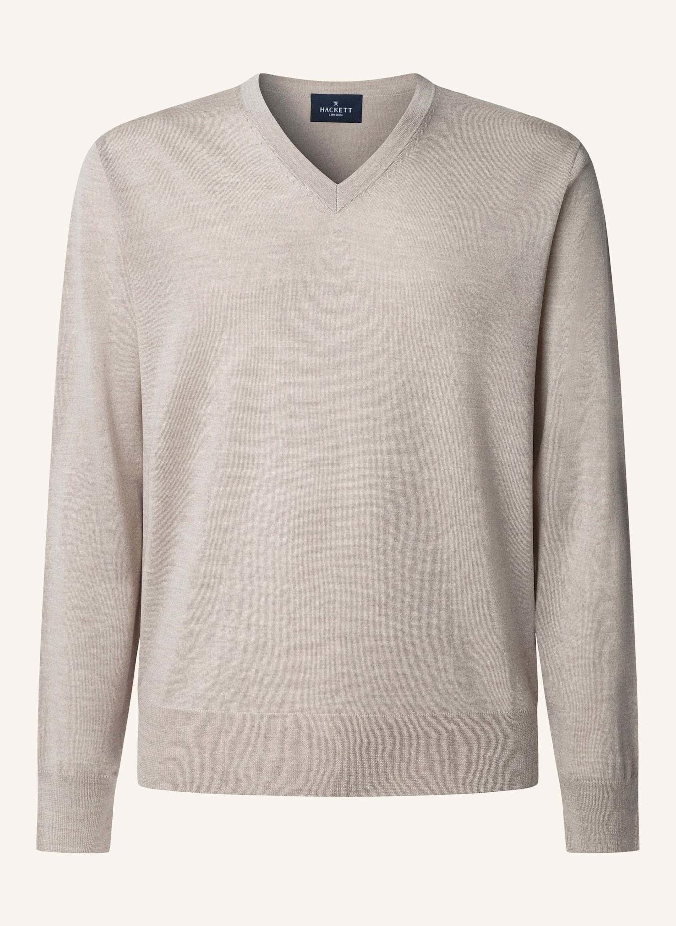 HACKETT LONDON Pullover GMD MERINO SILK VNECK: BEIGE