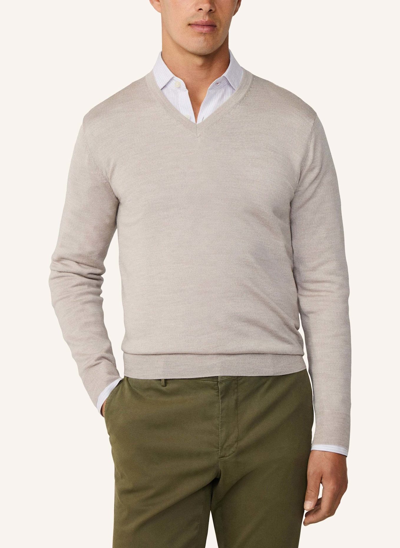 HACKETT LONDON Pullover GMD MERINO SILK VNECK: BEIGE