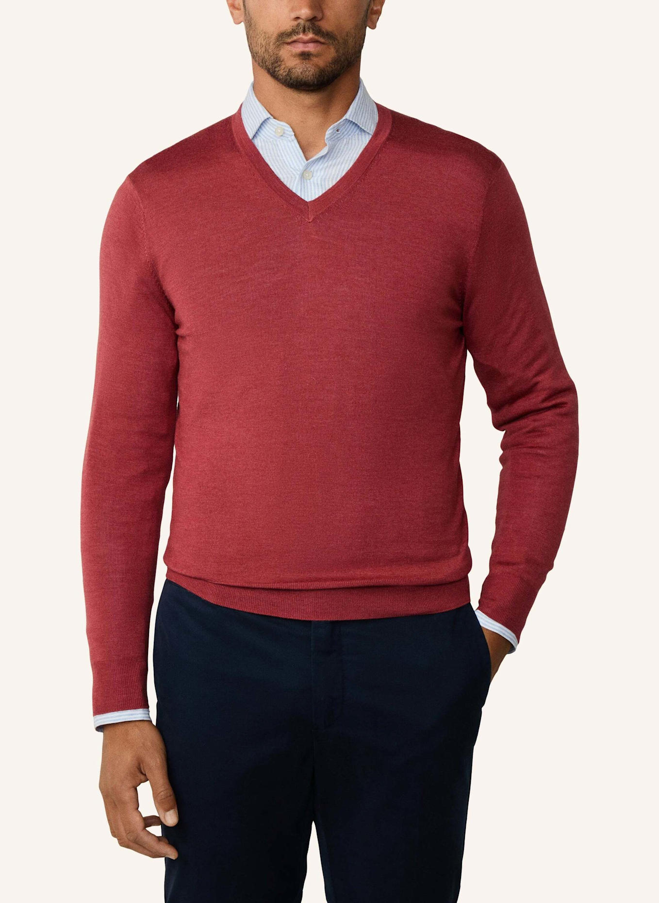 HACKETT LONDON Pullover GMD MERINO SILK VNECK: ROT