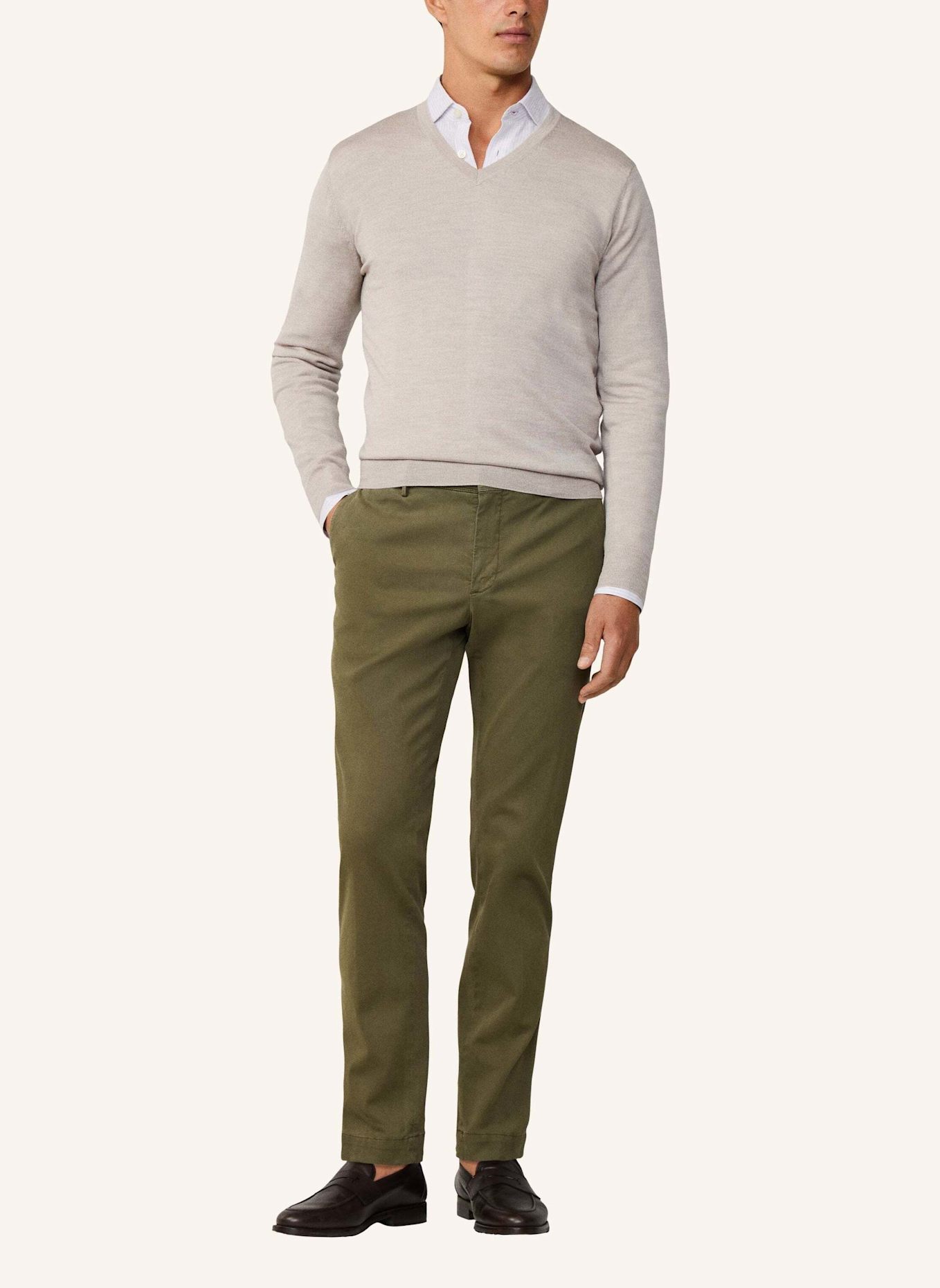 HACKETT LONDON Pullover GMD MERINO SILK VNECK: BEIGE