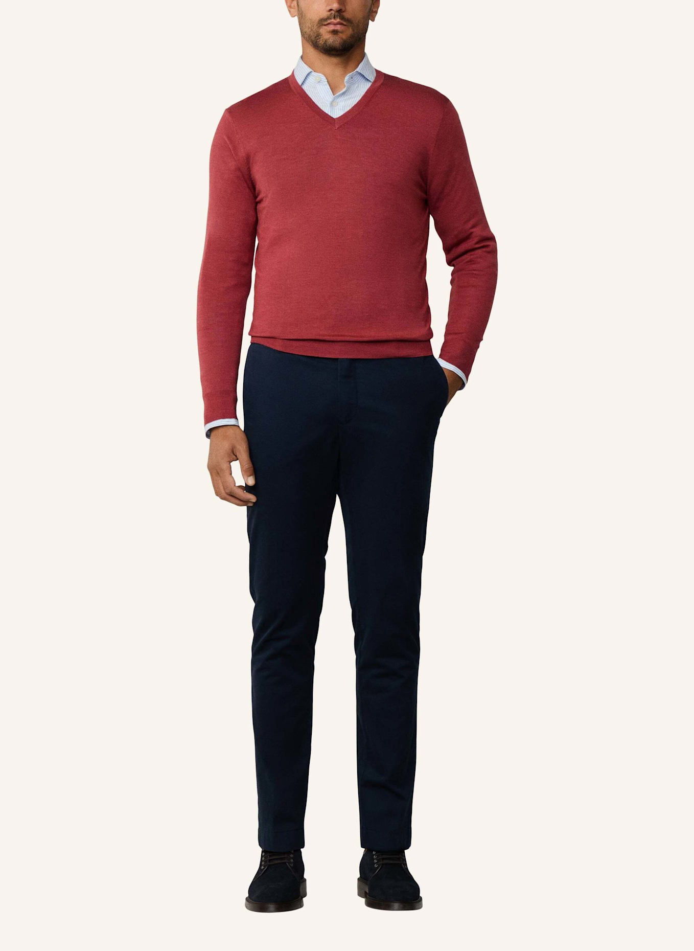HACKETT LONDON Pullover GMD MERINO SILK VNECK: ROT