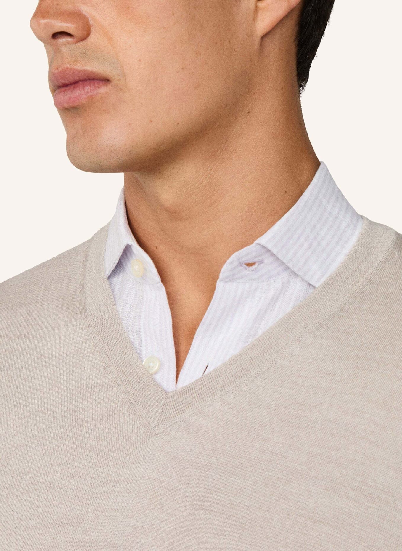 HACKETT LONDON Pullover GMD MERINO SILK VNECK: BEIGE