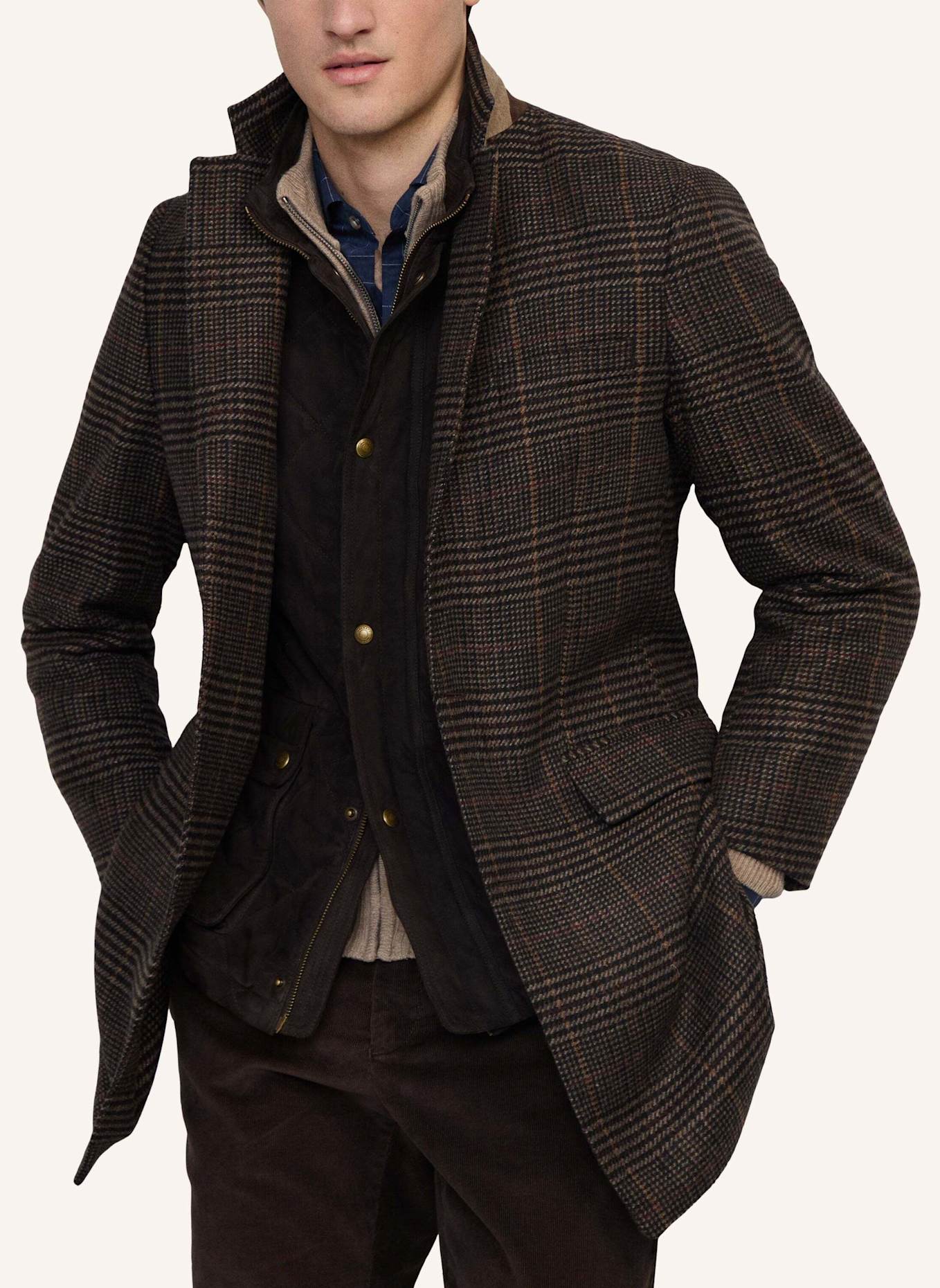 HACKETT LONDON Stehkragenmantel COUNTRY CHECK COAT: BRAUN