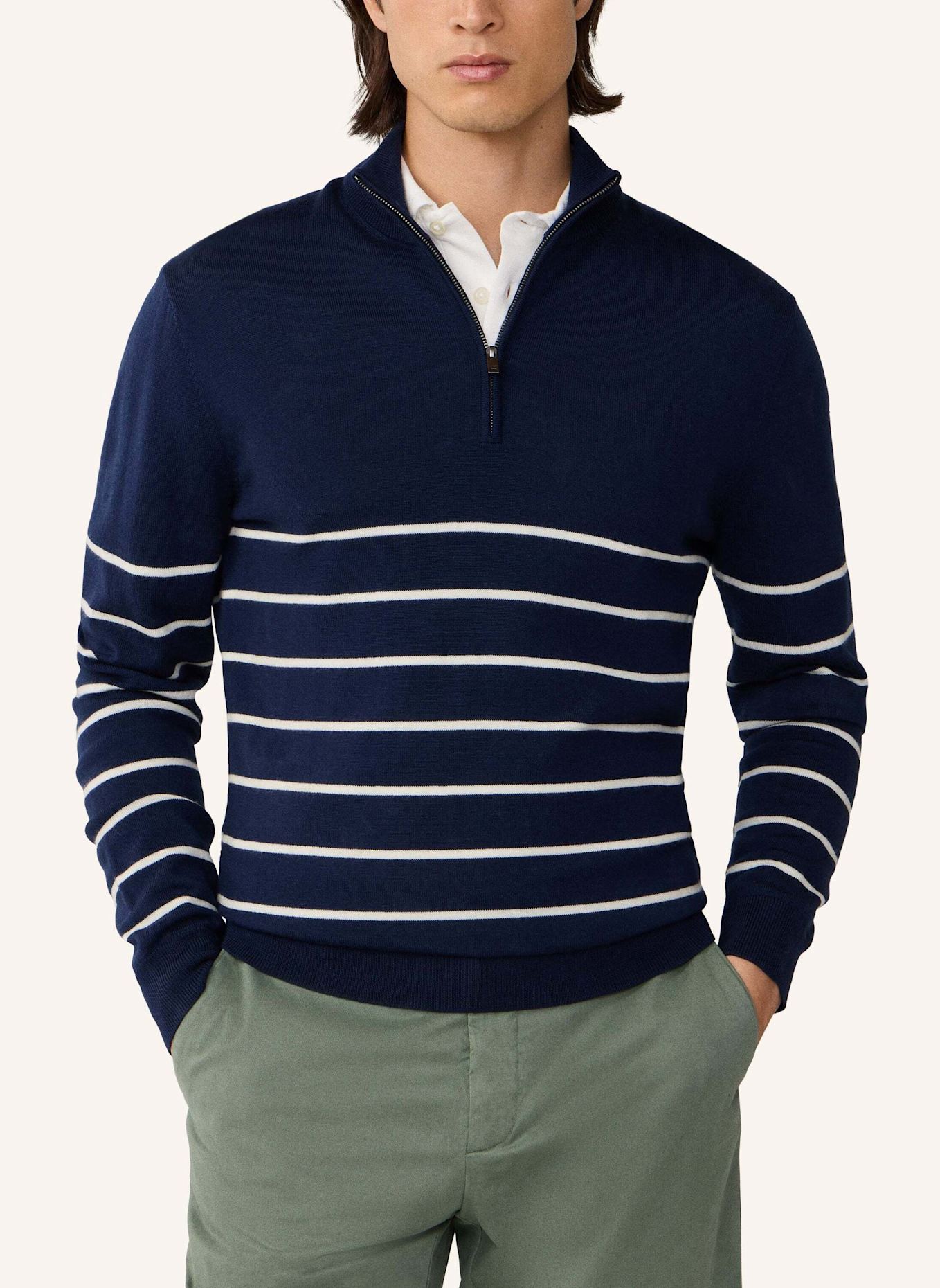HACKETT LONDON Pullover STRIPE HALF ZIP: BLAU