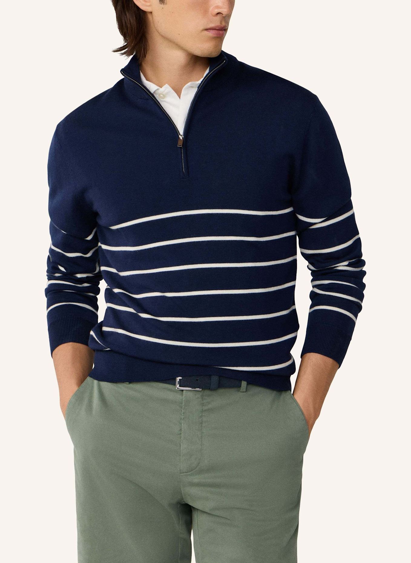 HACKETT LONDON Pullover STRIPE HALF ZIP: BLAU