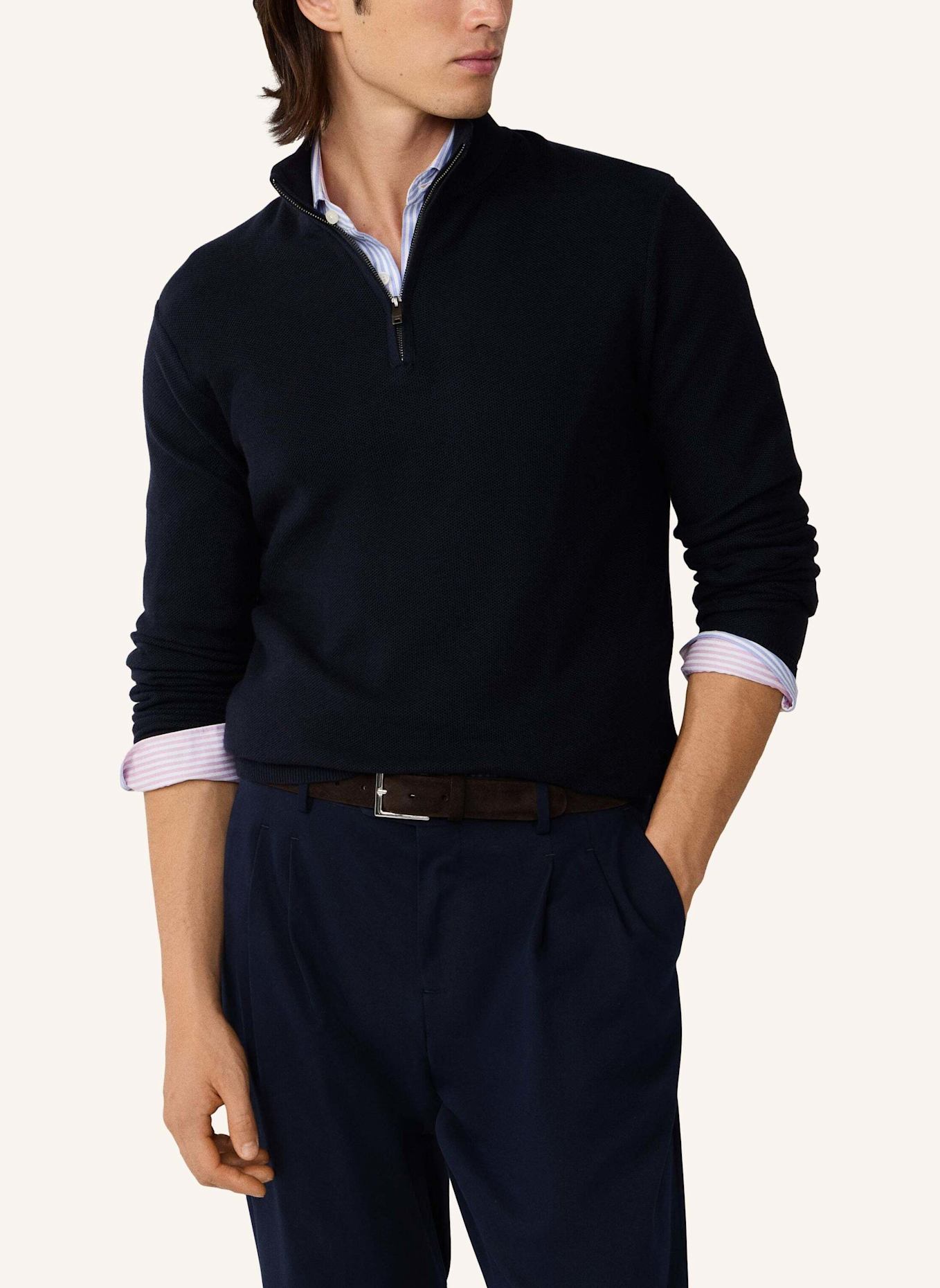 HACKETT LONDON Pullover HONEYCOMB HZIP: BLAU