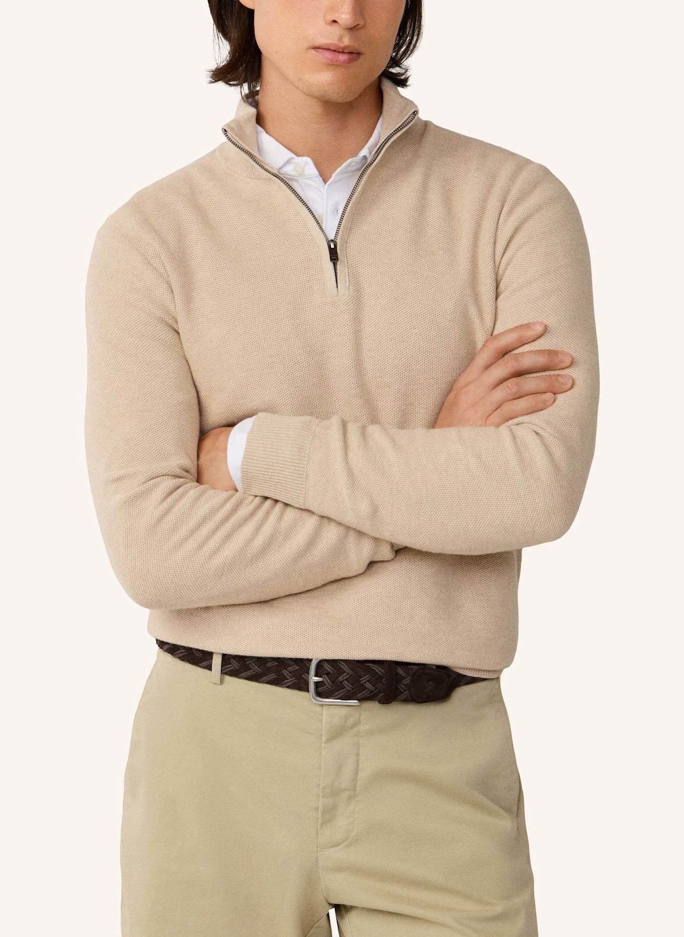 HACKETT LONDON Pullover HONEYCOMB HZIP: BEIGE