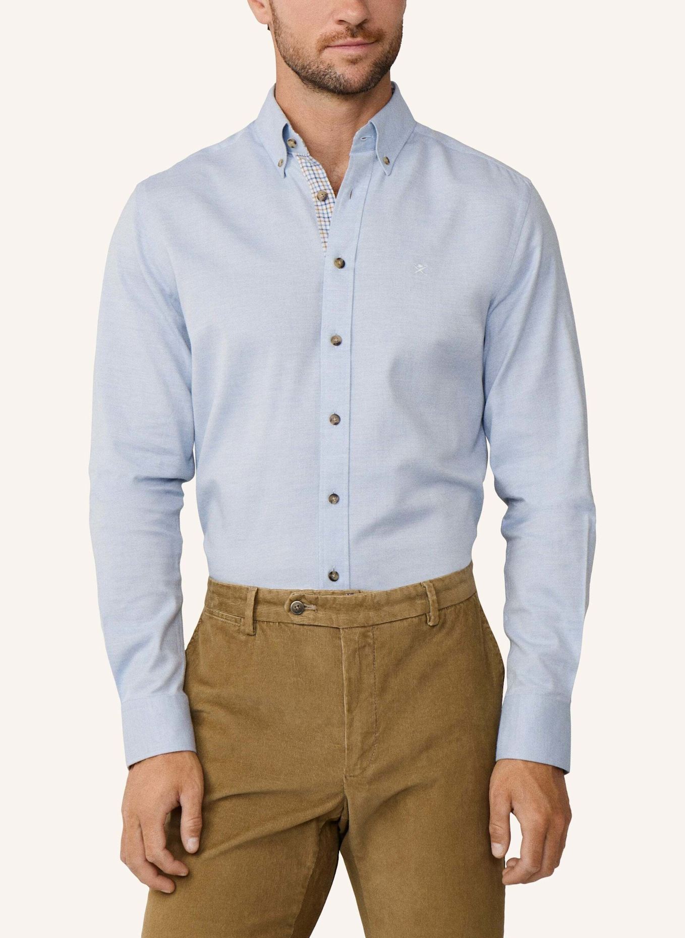 HACKETT LONDON Freizeithemd FLANNEL MULTI TRIM: HELLBLAU