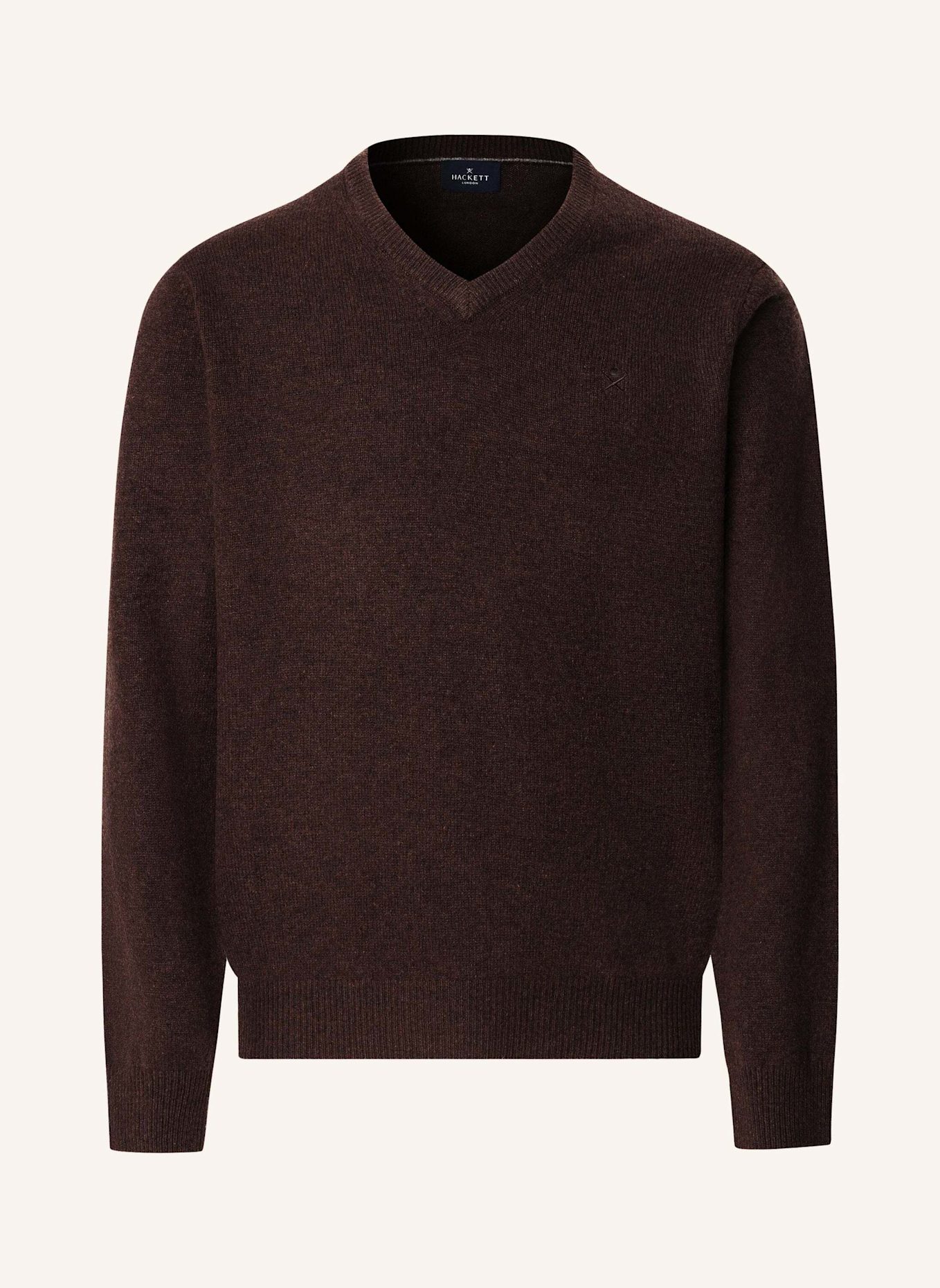 HACKETT LONDON Pullover LAMBSWOOL V NECK: DUNKELBRAUN