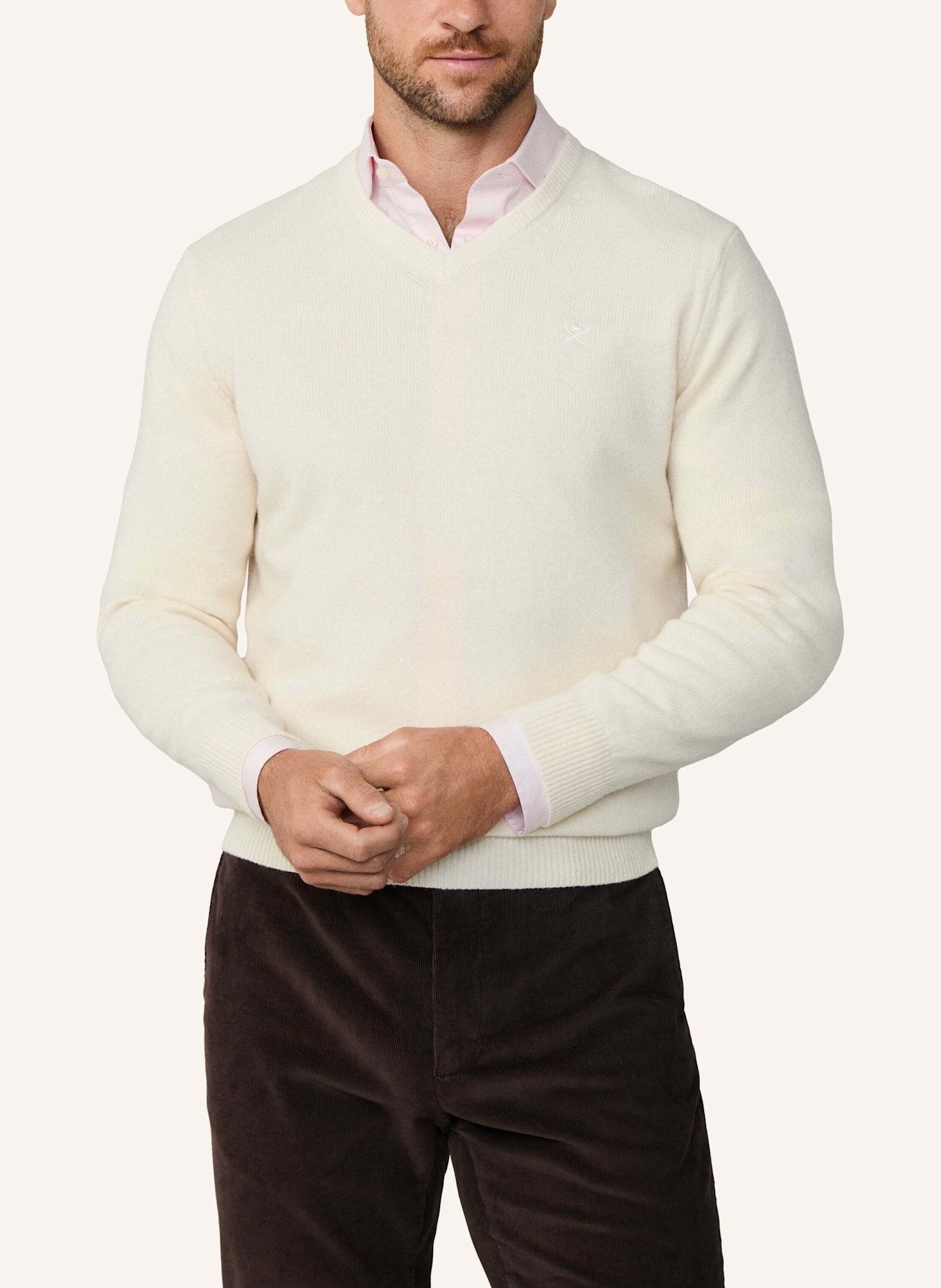 HACKETT LONDON Pullover LAMBSWOOL V NECK: CREME