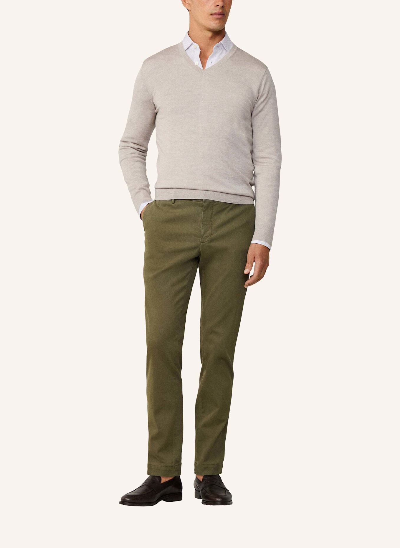 HACKETT LONDON Pullover GMD MERINO SILK VNECK: BEIGE