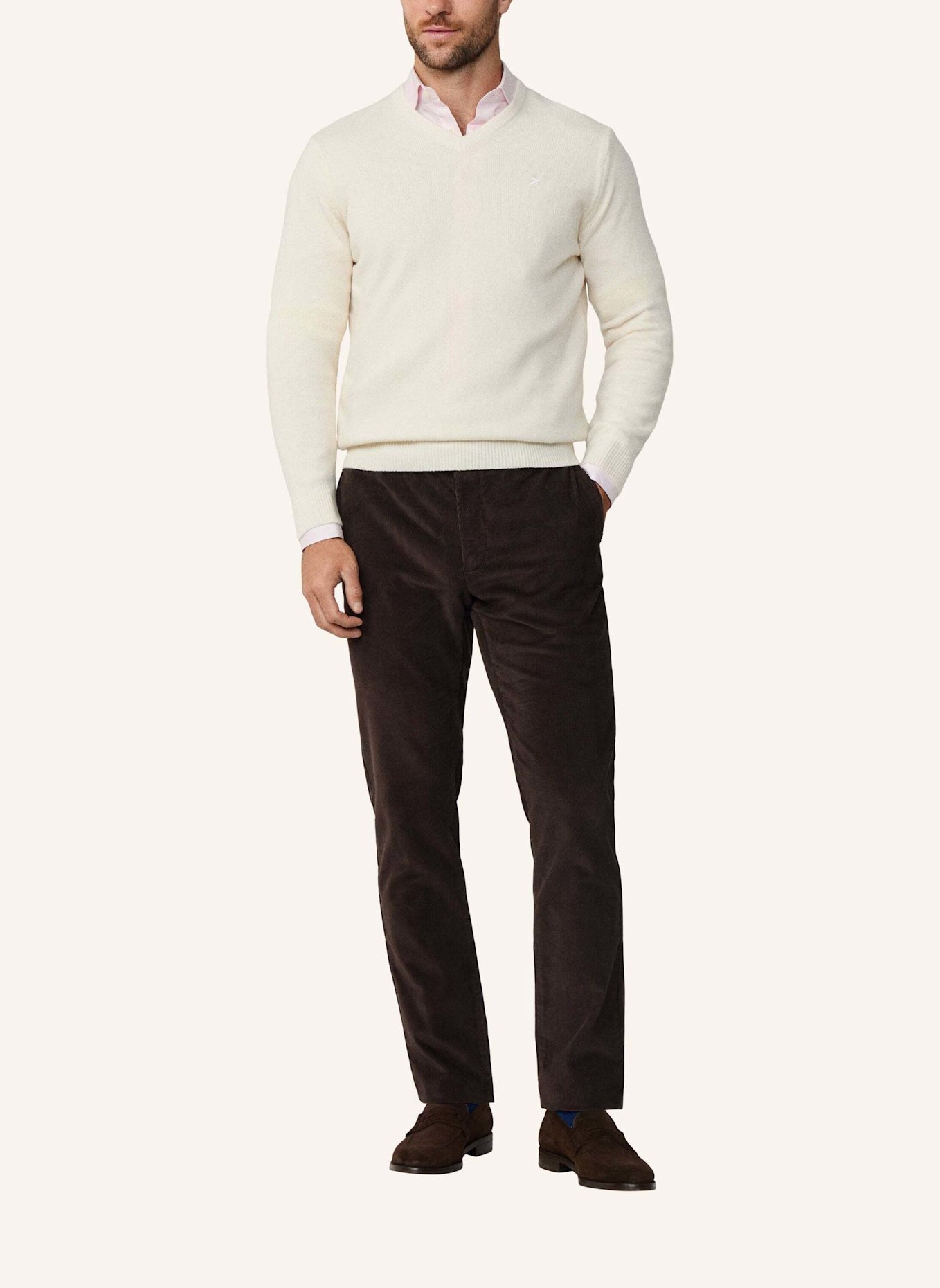 HACKETT LONDON Pullover LAMBSWOOL V NECK: CREME