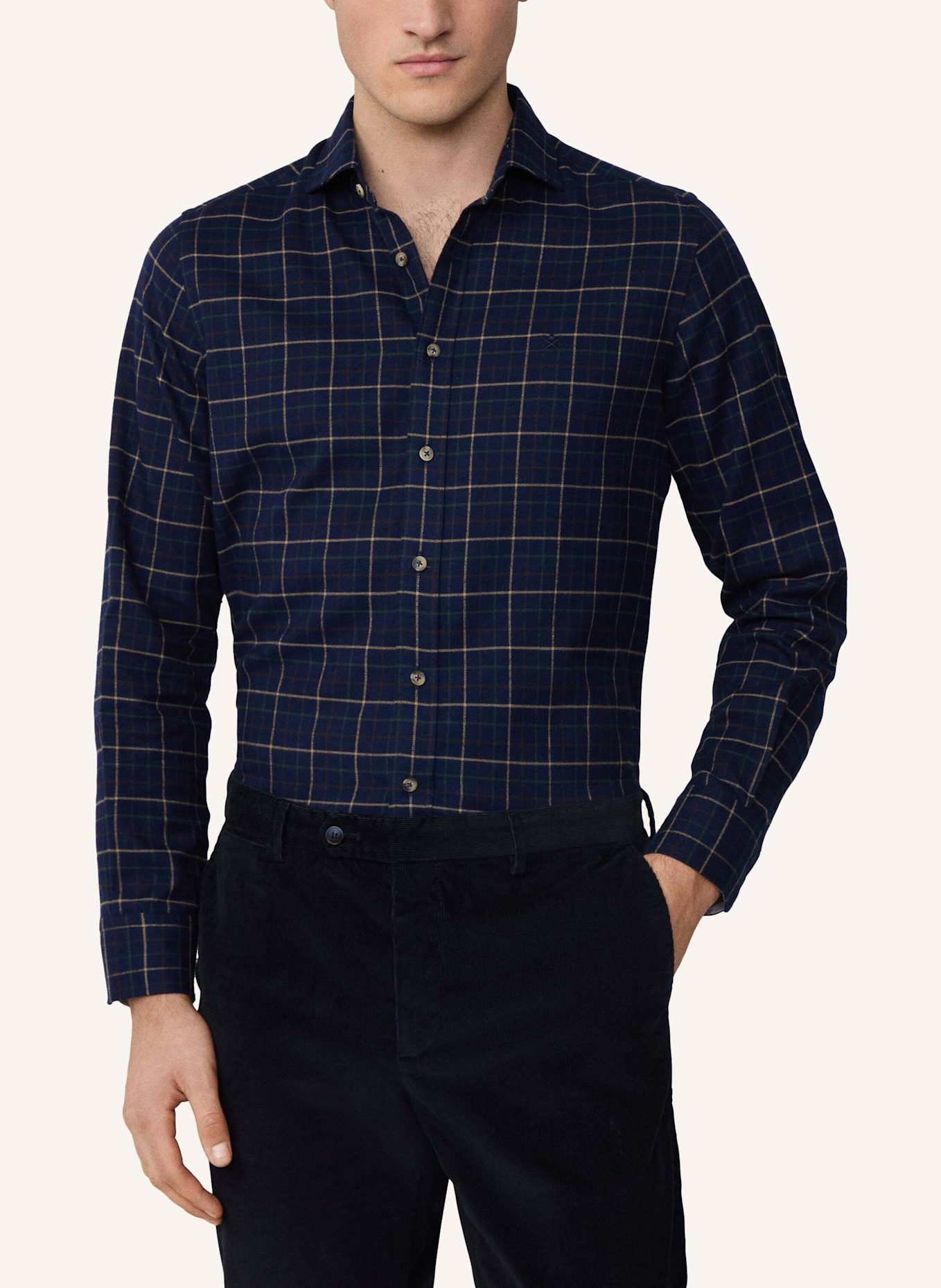 HACKETT LONDON Freizeithemd NAVY FLAN TATTERSALL: DUNKELBLAU