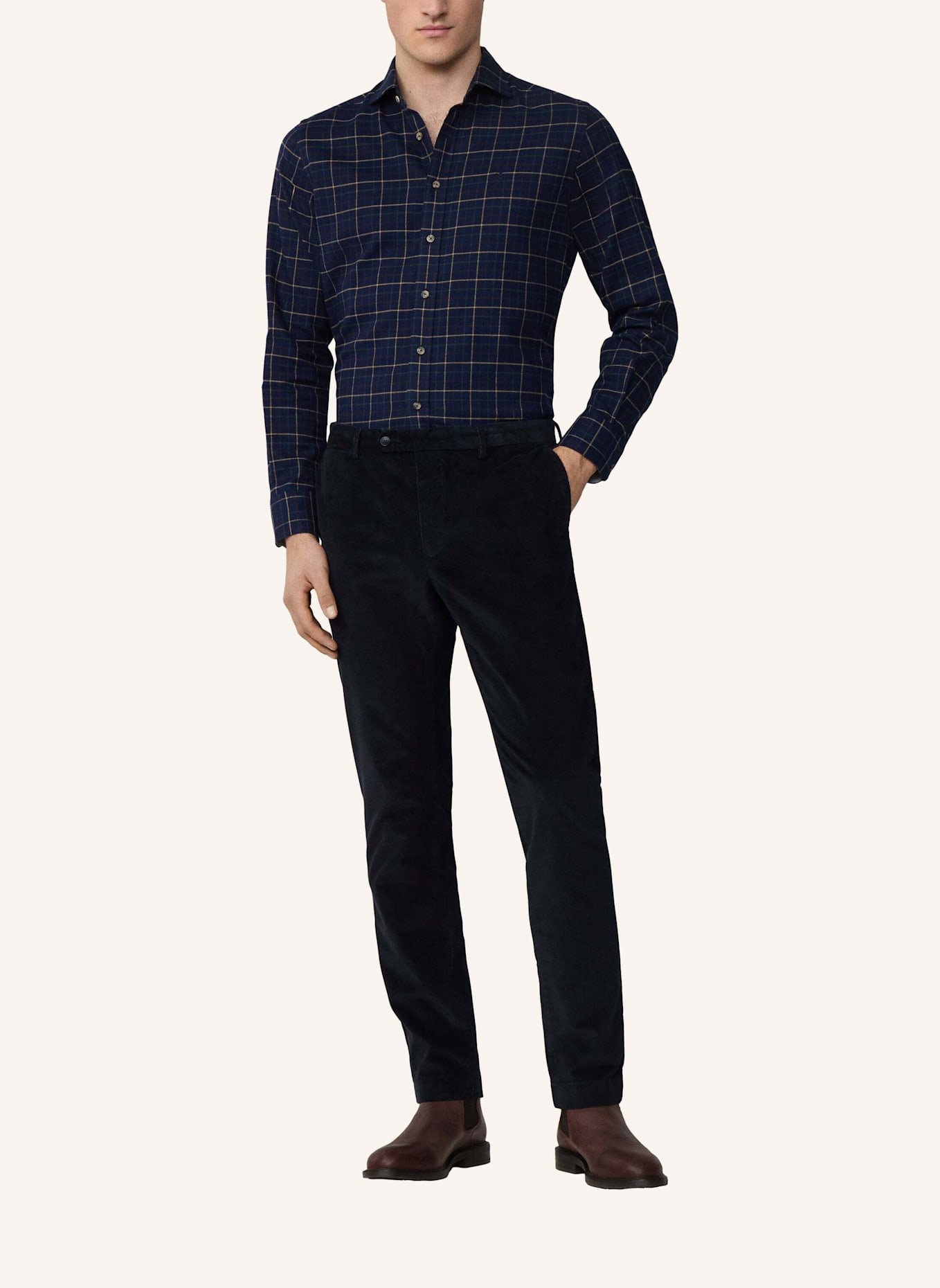 HACKETT LONDON Freizeithemd NAVY FLAN TATTERSALL: DUNKELBLAU