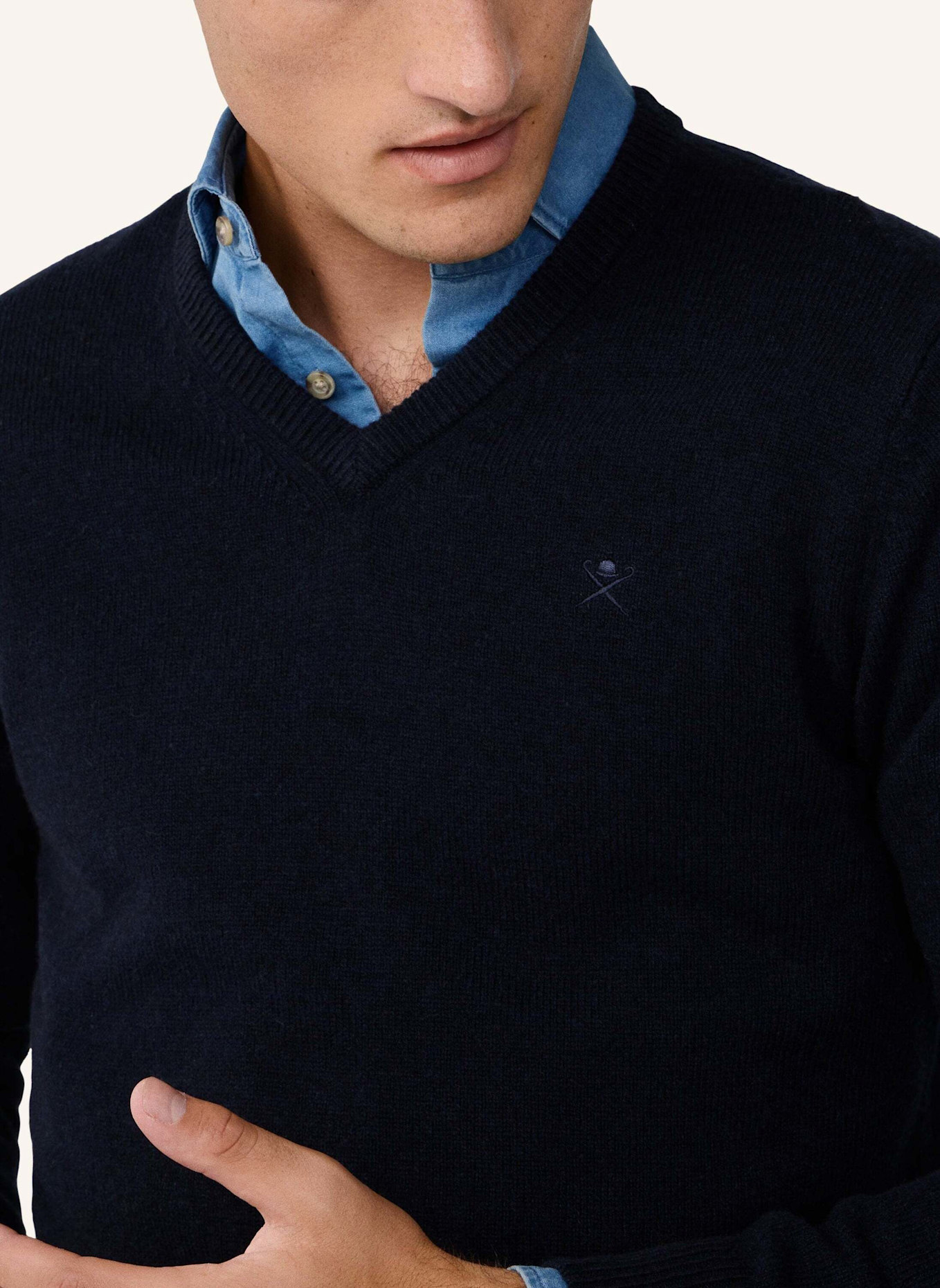 HACKETT LONDON Pullover LAMBSWOOL V NECK: BLAU