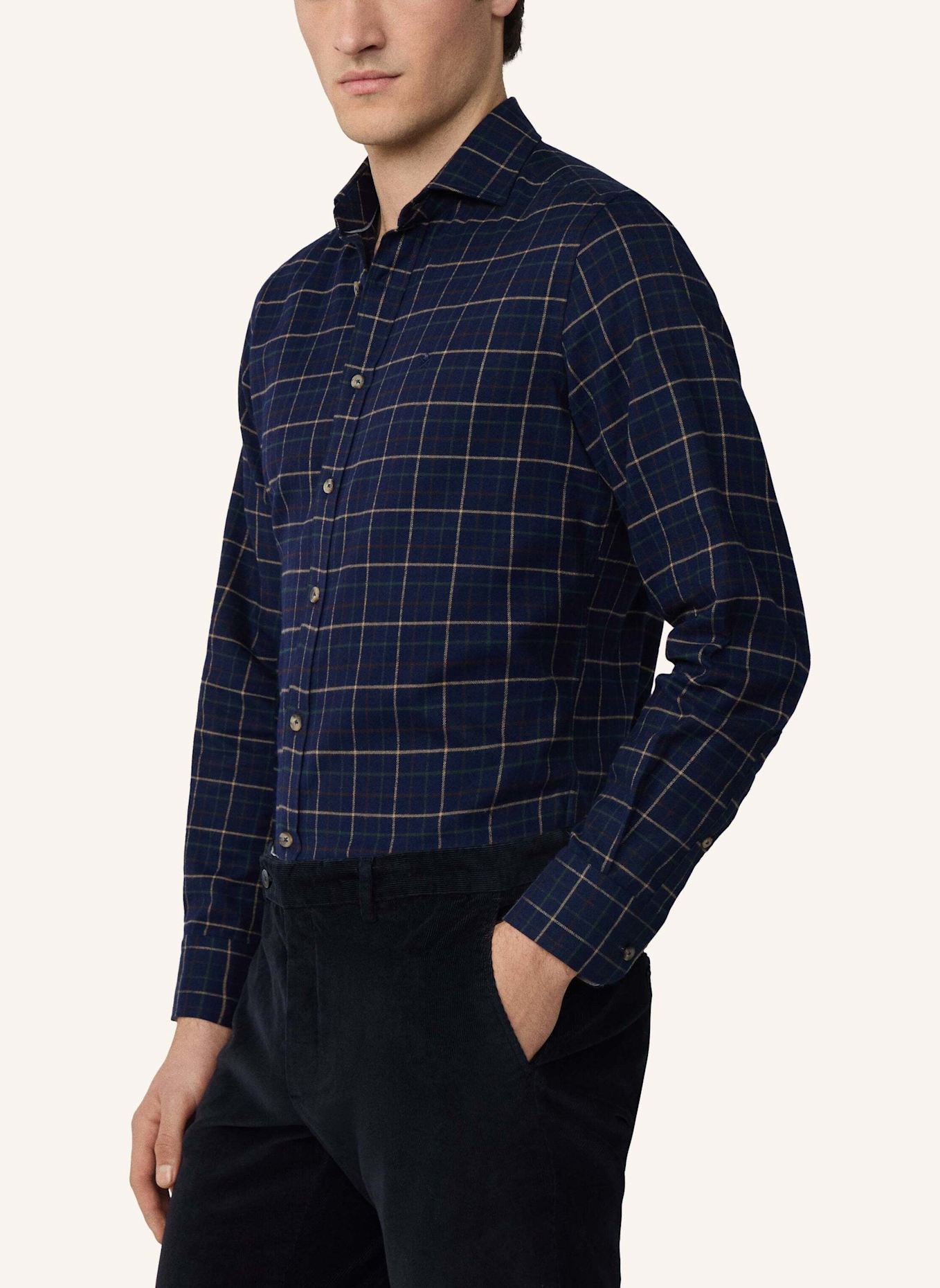 HACKETT LONDON Freizeithemd NAVY FLAN TATTERSALL: DUNKELBLAU