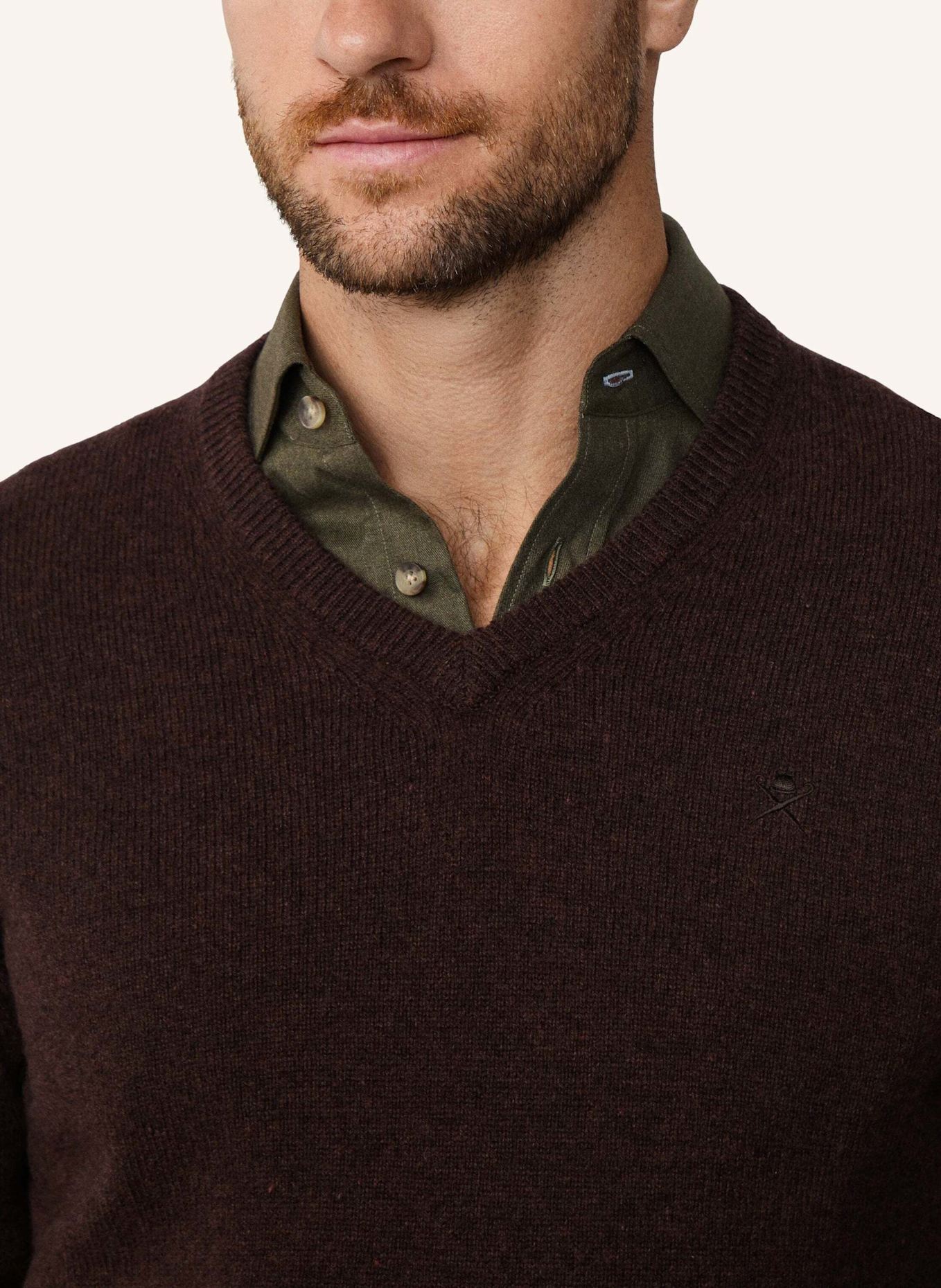 HACKETT LONDON Pullover LAMBSWOOL V NECK: DUNKELBRAUN