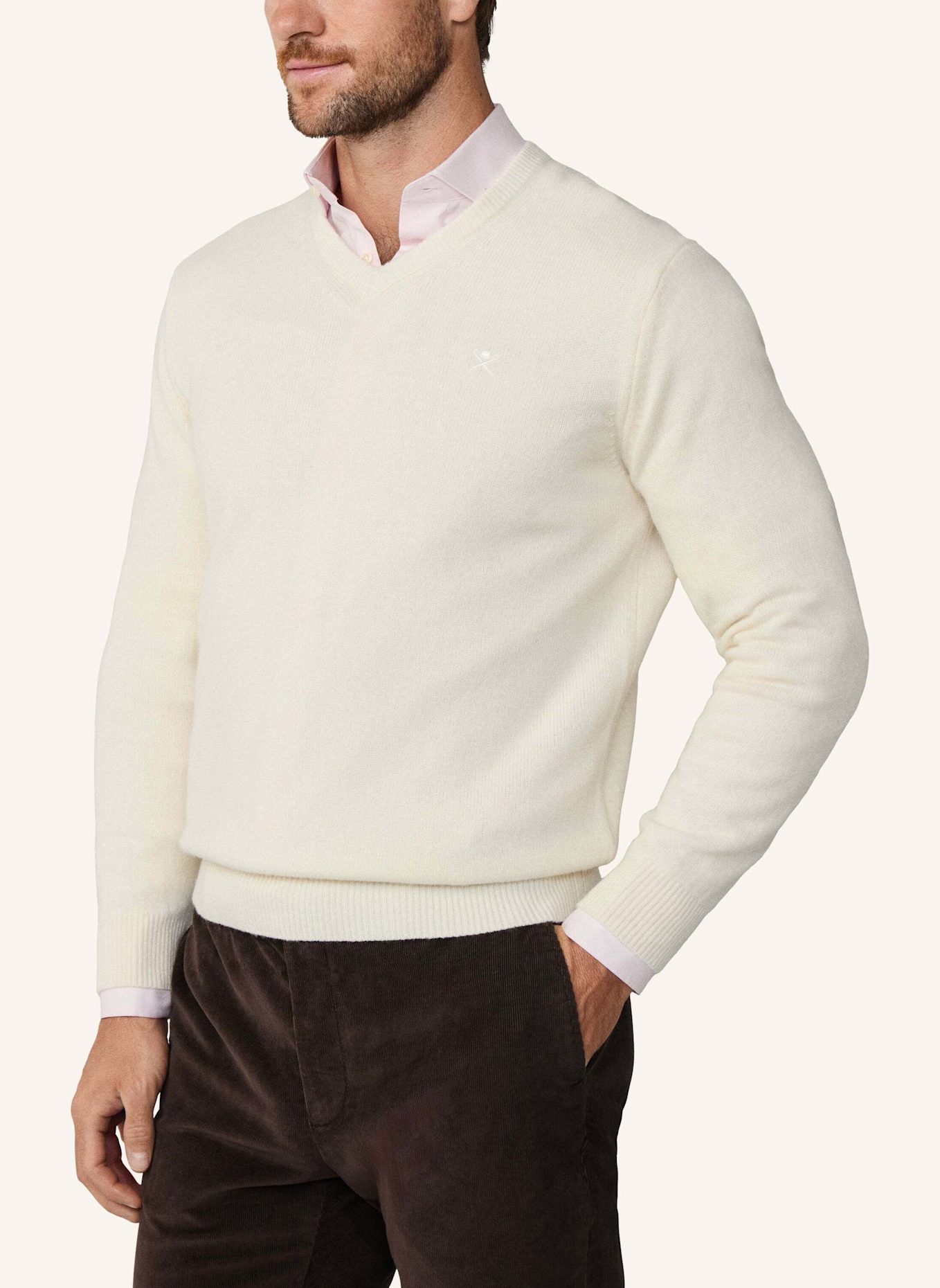 HACKETT LONDON Pullover LAMBSWOOL V NECK: CREME