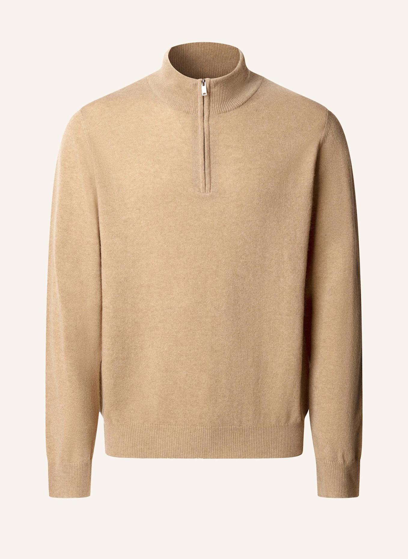HACKETT LONDON Pullover MERINO CASH MIX HZIP: BEIGE
