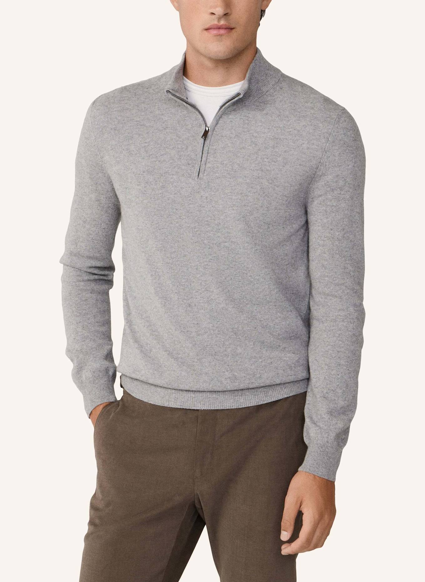 HACKETT LONDON Pullover MERINO CASH MIX HZIP: GRAU
