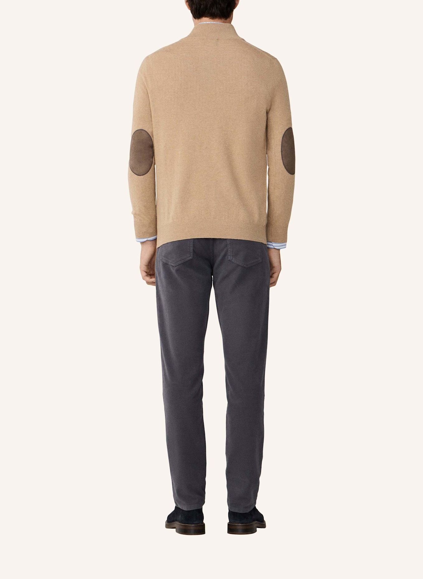 HACKETT LONDON Pullover MERINO CASH MIX HZIP: BEIGE