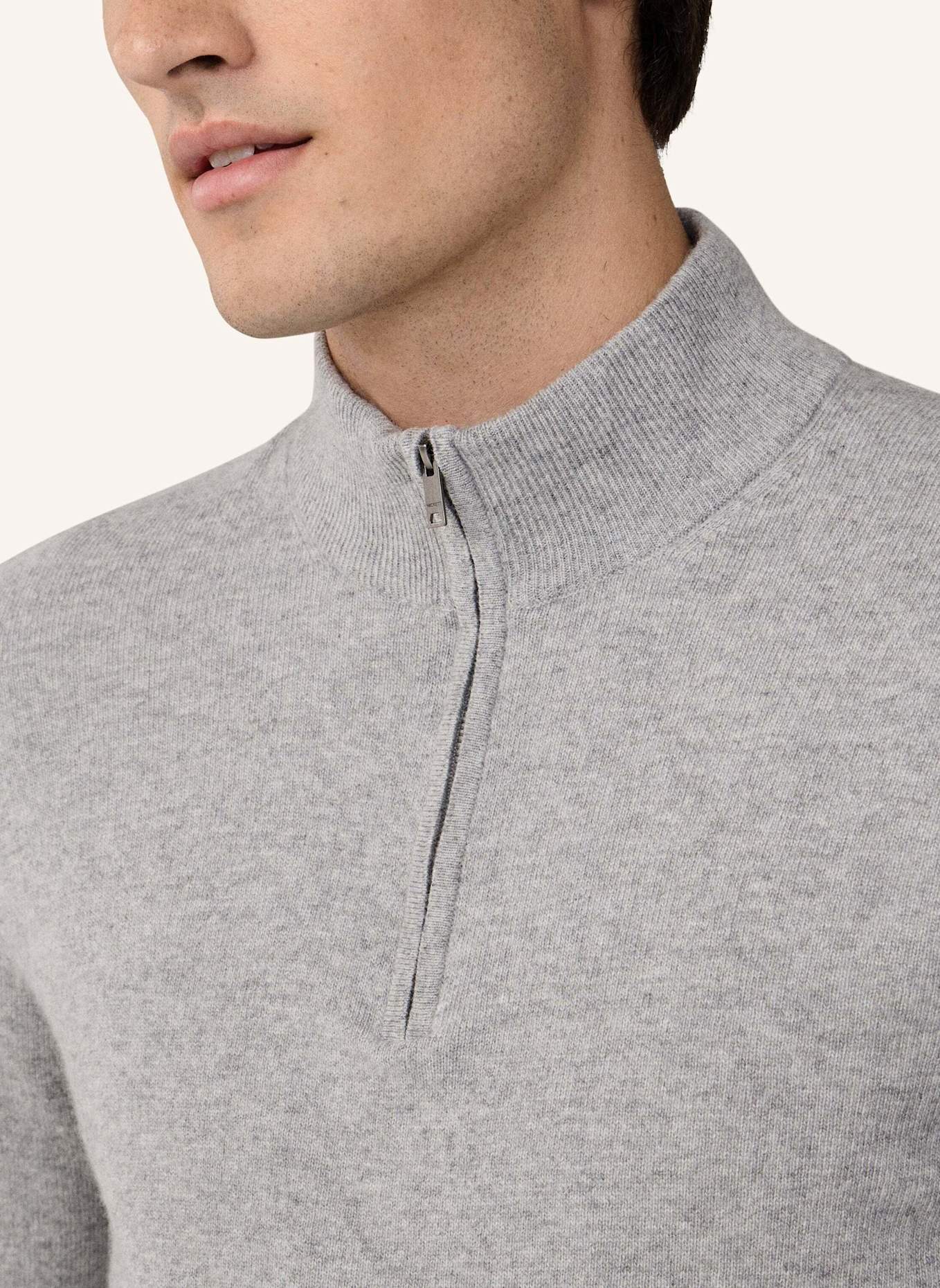 HACKETT LONDON Pullover MERINO CASH MIX HZIP: GRAU