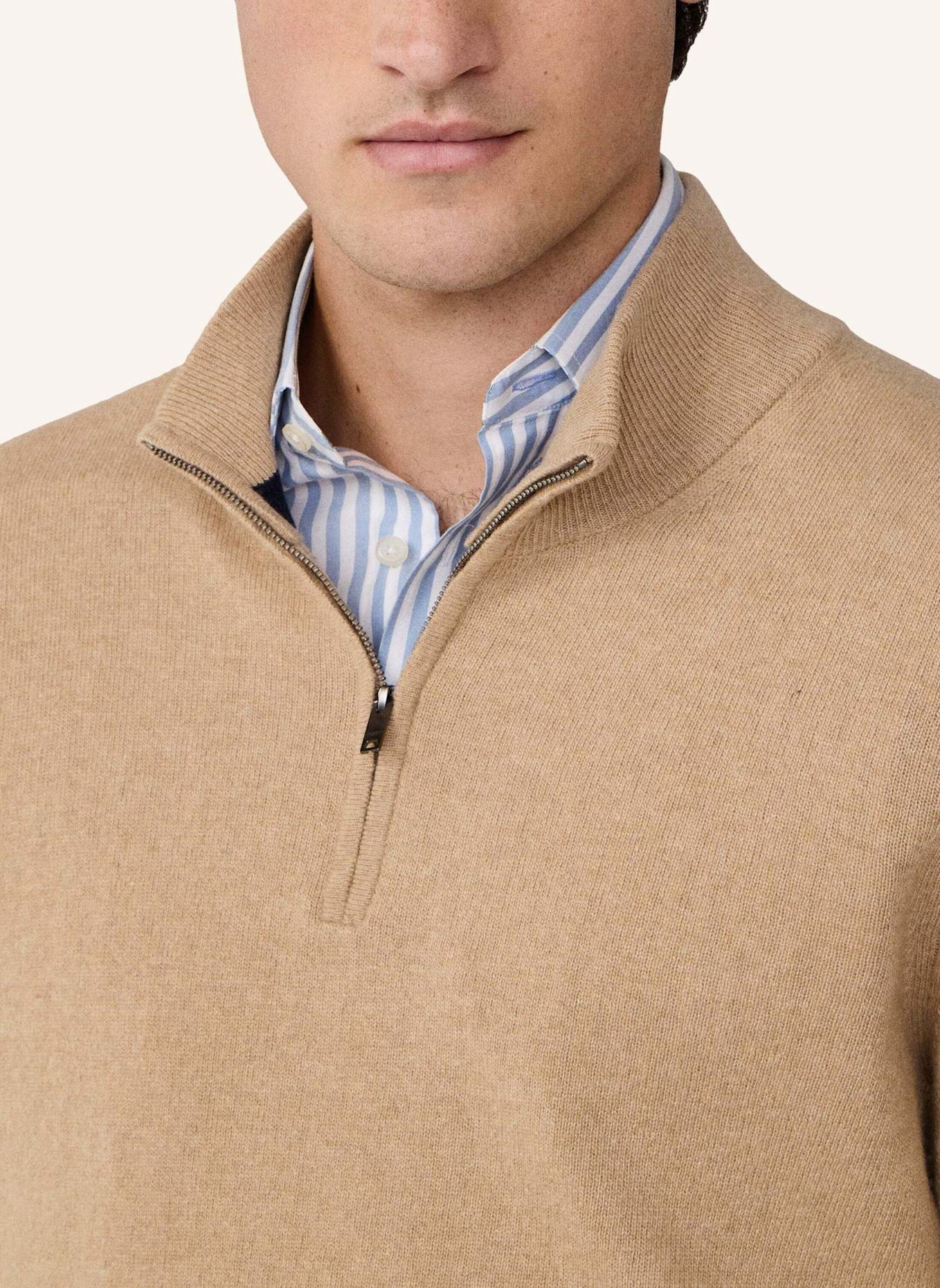 HACKETT LONDON Pullover MERINO CASH MIX HZIP: BEIGE