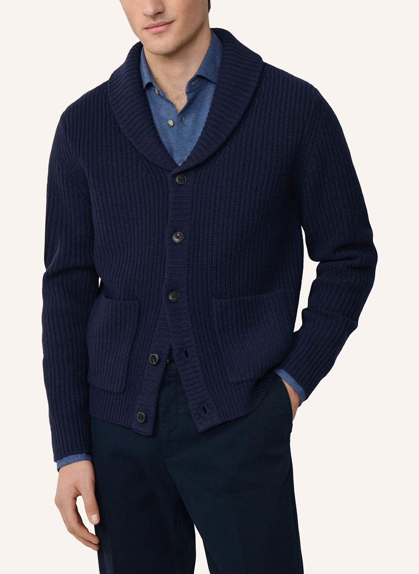HACKETT LONDON Strickjacken Cardigan RIB SHAWL CARDI: BLAU